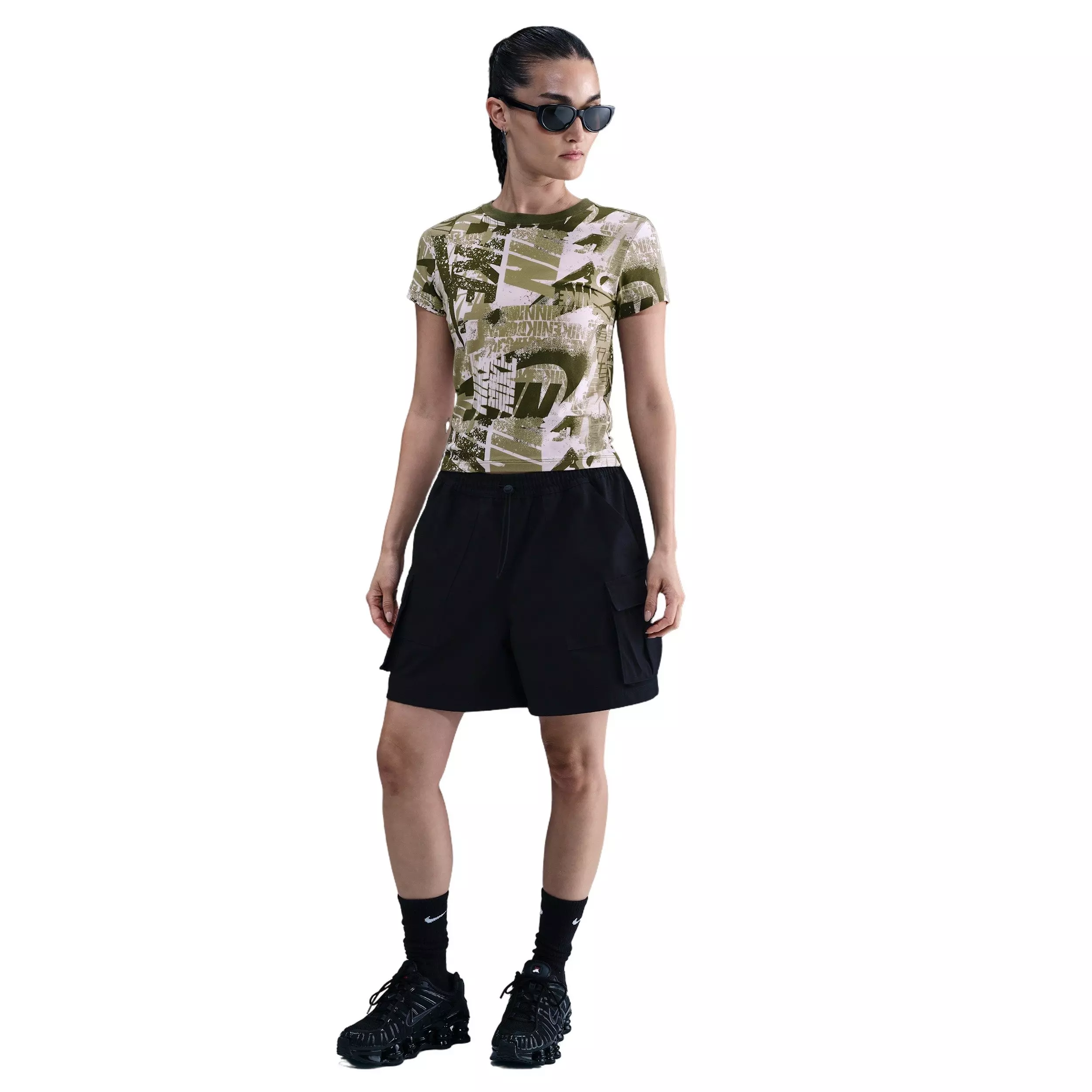 Nike Women's Sportswear Short-Sleeve Street AOP T-Shirt -Green - GREEN