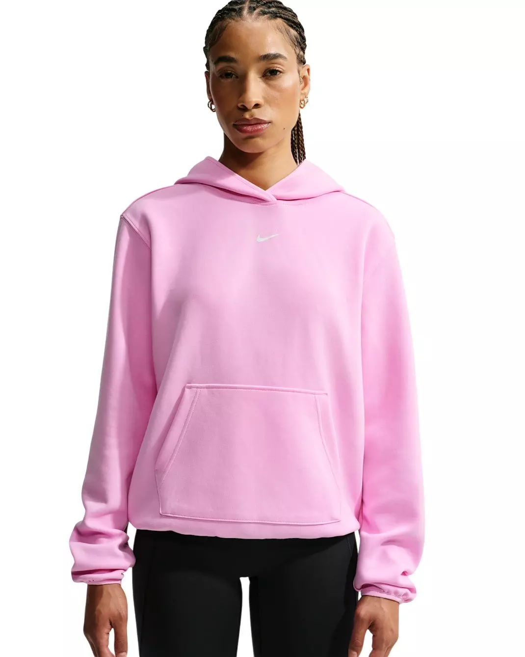 Nike Women's Studio Fleece Sport Dri-FIT Pullover Hoodie - Pink/White - PINK/WHITE