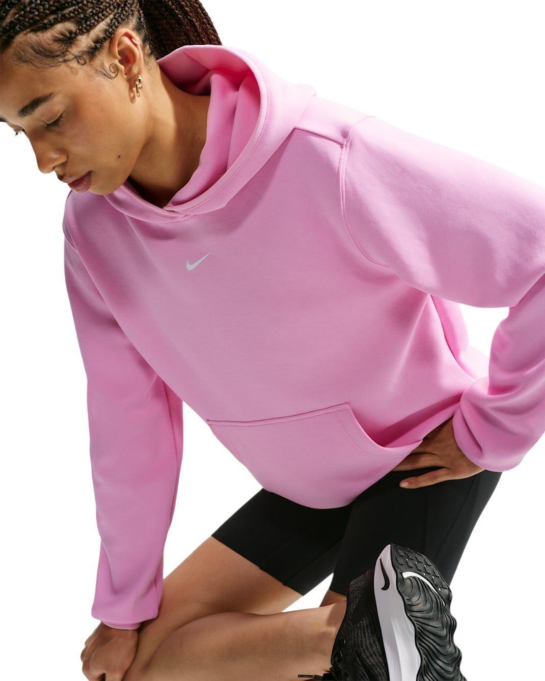Nike Women's Studio Fleece Sport Dri-FIT Pullover Hoodie - Pink/White - PINK/WHITE Thumbnail View 3