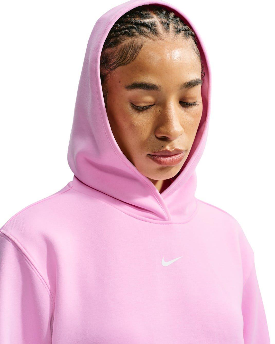 Nike Women's Studio Fleece Sport Dri-FIT Pullover Hoodie - Pink/White - PINK/WHITE Thumbnail View 4