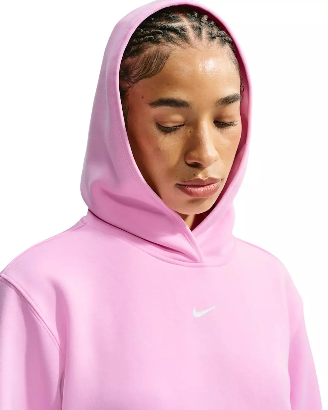 Nike Women's Studio Fleece Sport Dri-FIT Pullover Hoodie - Pink/White - PINK/WHITE
