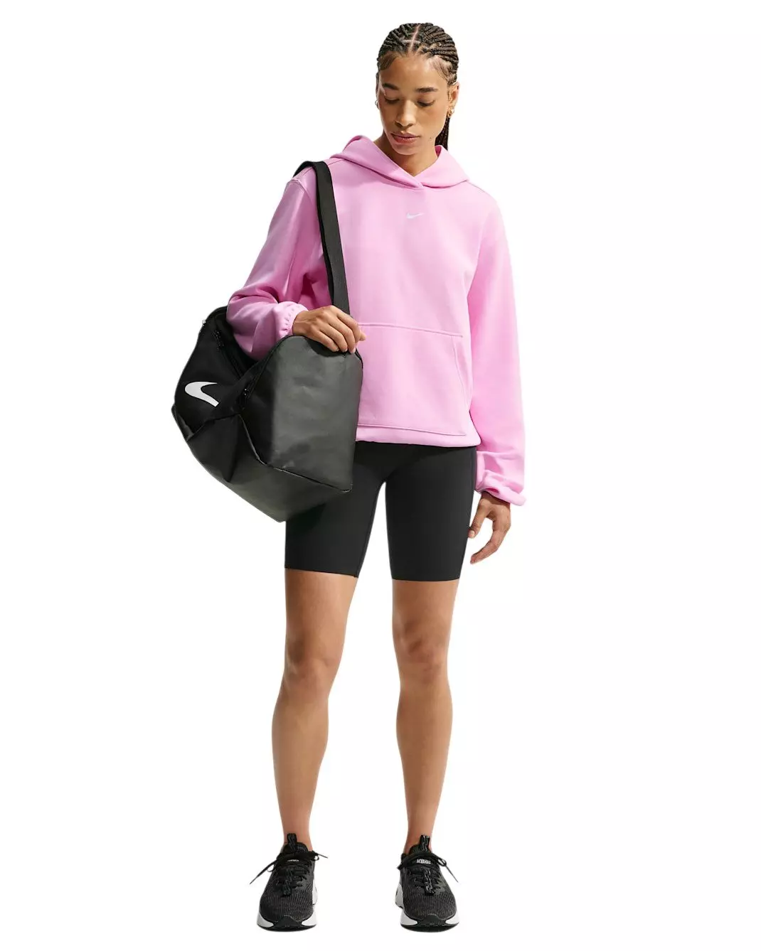 Nike Women's Studio Fleece Sport Dri-FIT Pullover Hoodie - Pink/White - PINK/WHITE
