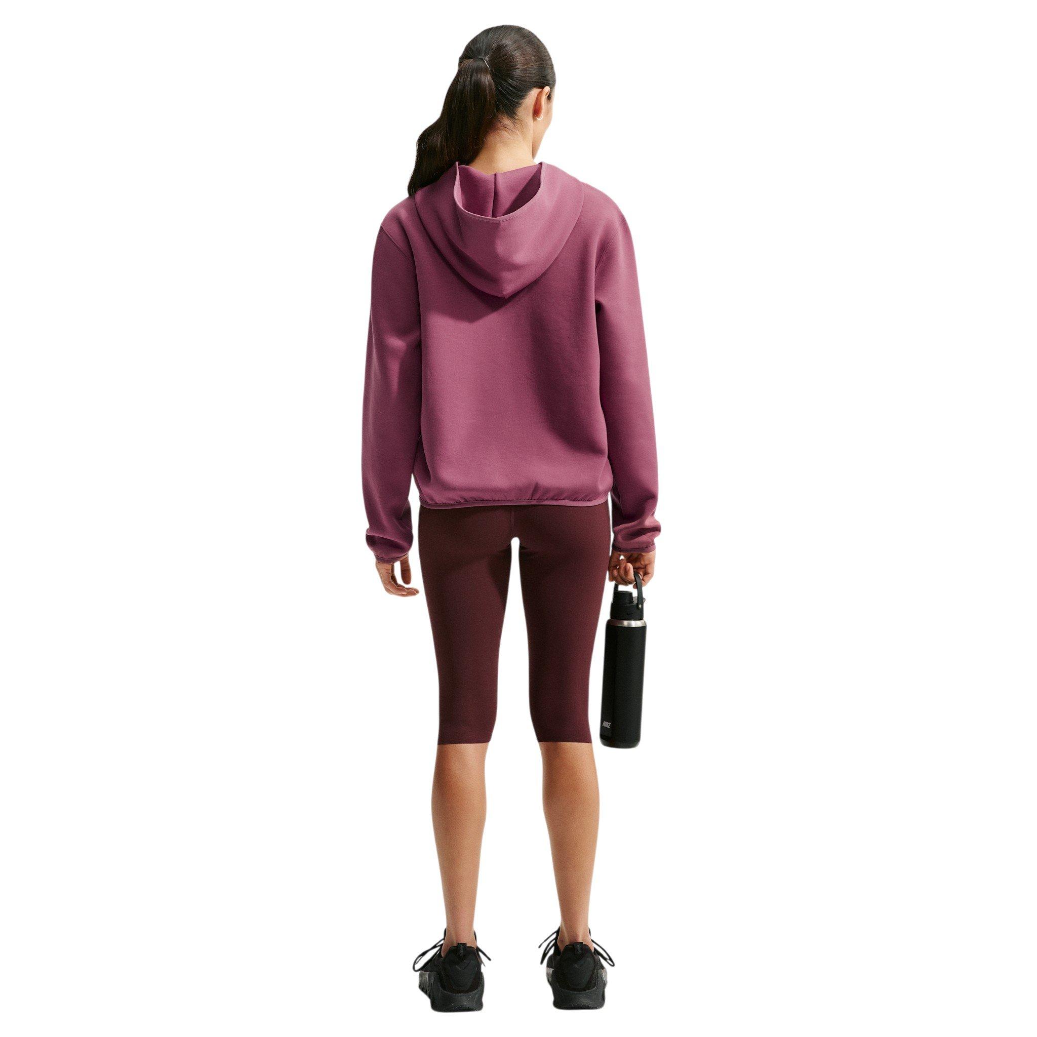 Nike Women's Studio Fleece Sport Dri-FIT Pullover Hoodie - Dark Pink/White - DARK PINK/WHITE Thumbnail View 2