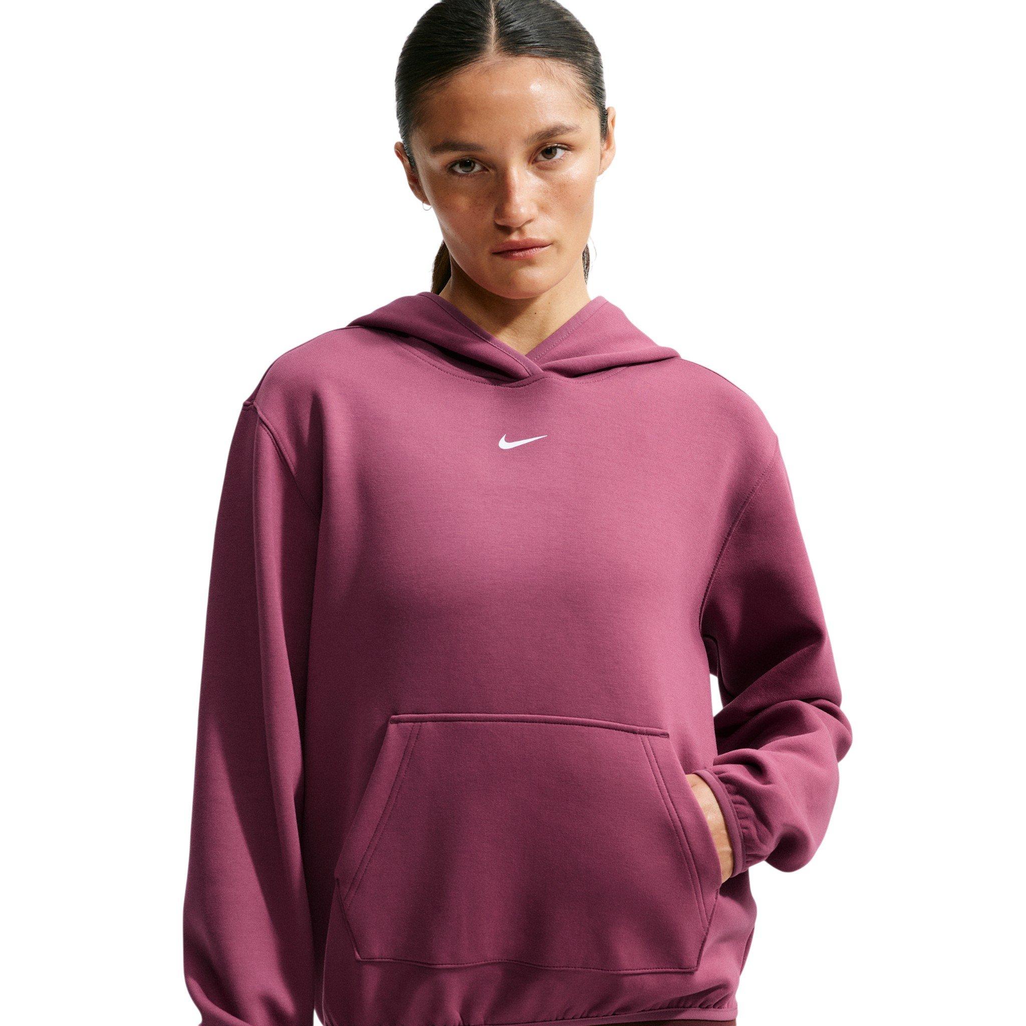 Nike Women's Studio Fleece Sport Dri-FIT Pullover Hoodie - Dark Pink/White - DARK PINK/WHITE Thumbnail View 3