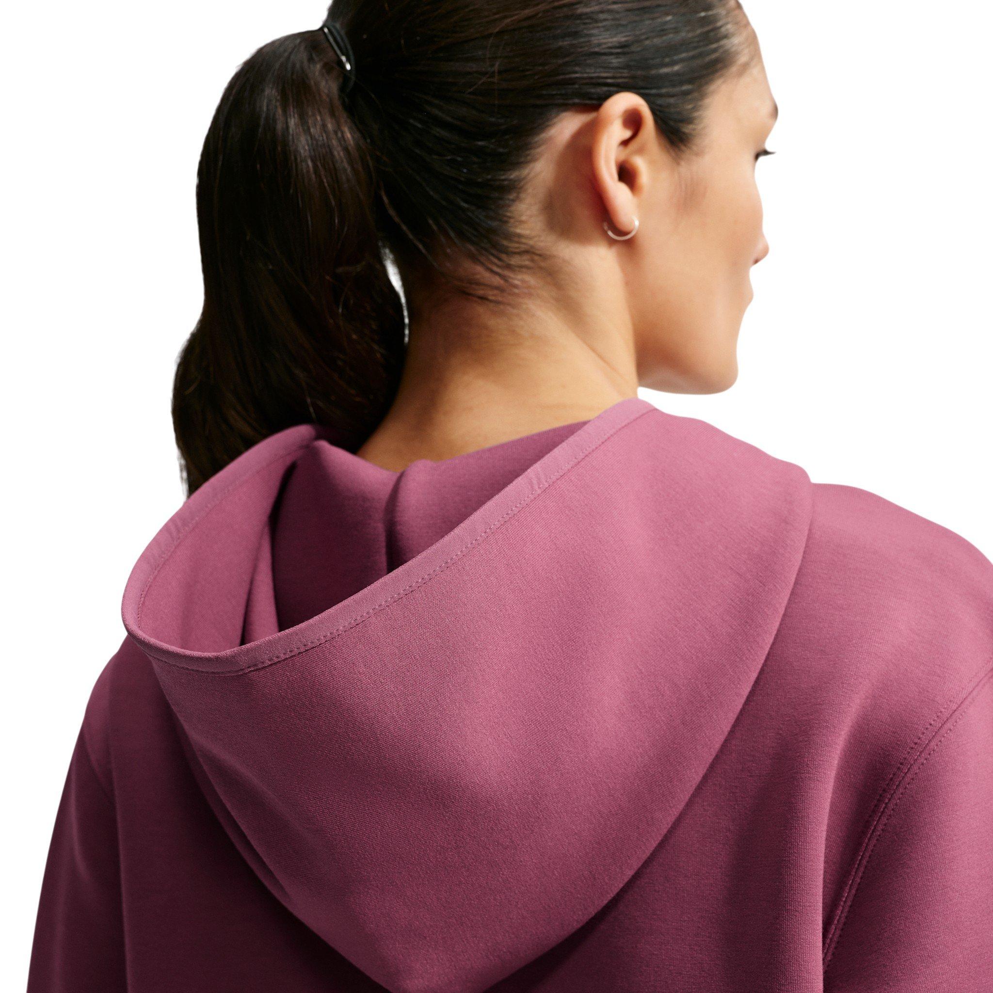 Nike Women's Studio Fleece Sport Dri-FIT Pullover Hoodie - Dark Pink/White - DARK PINK/WHITE Thumbnail View 4
