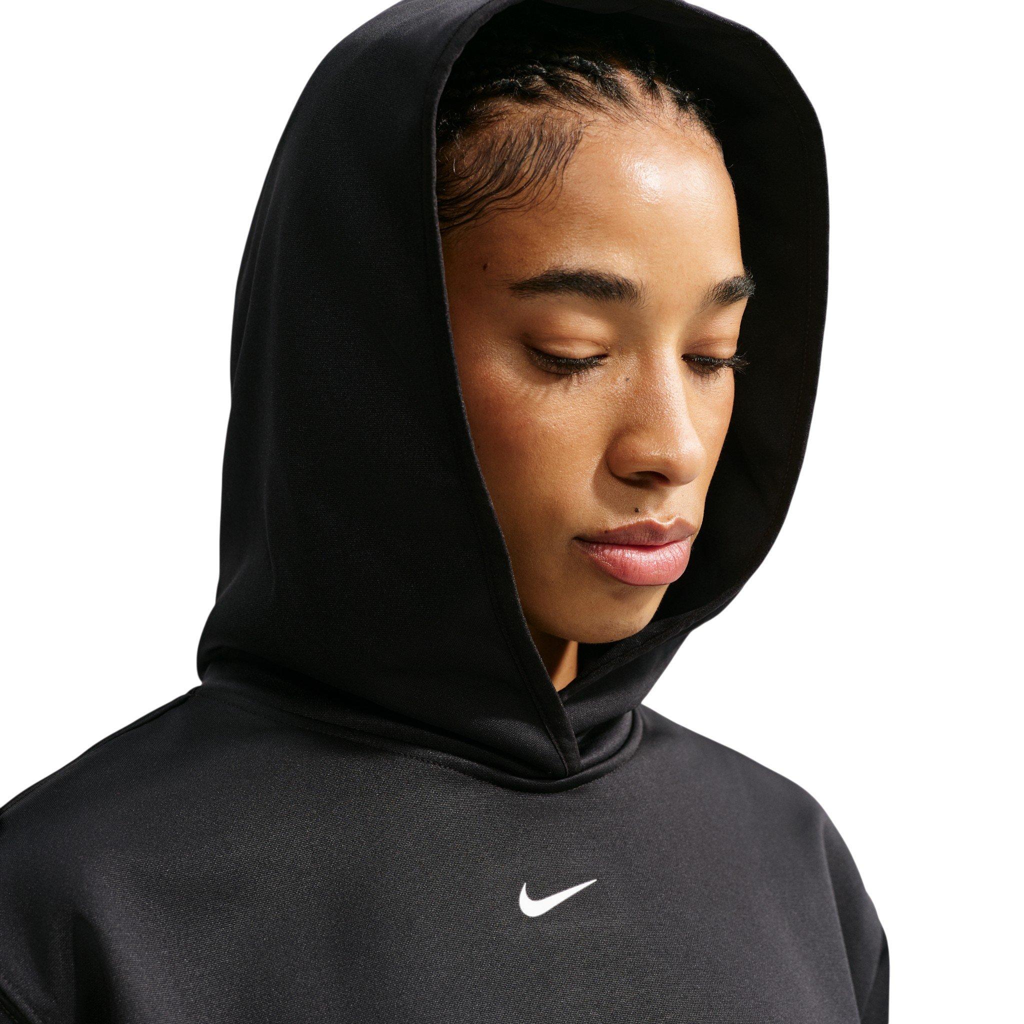 Nike Women's Studio Fleece Sport Therma-FIT Pullover Hoodie - Black - BLACK Thumbnail View 6