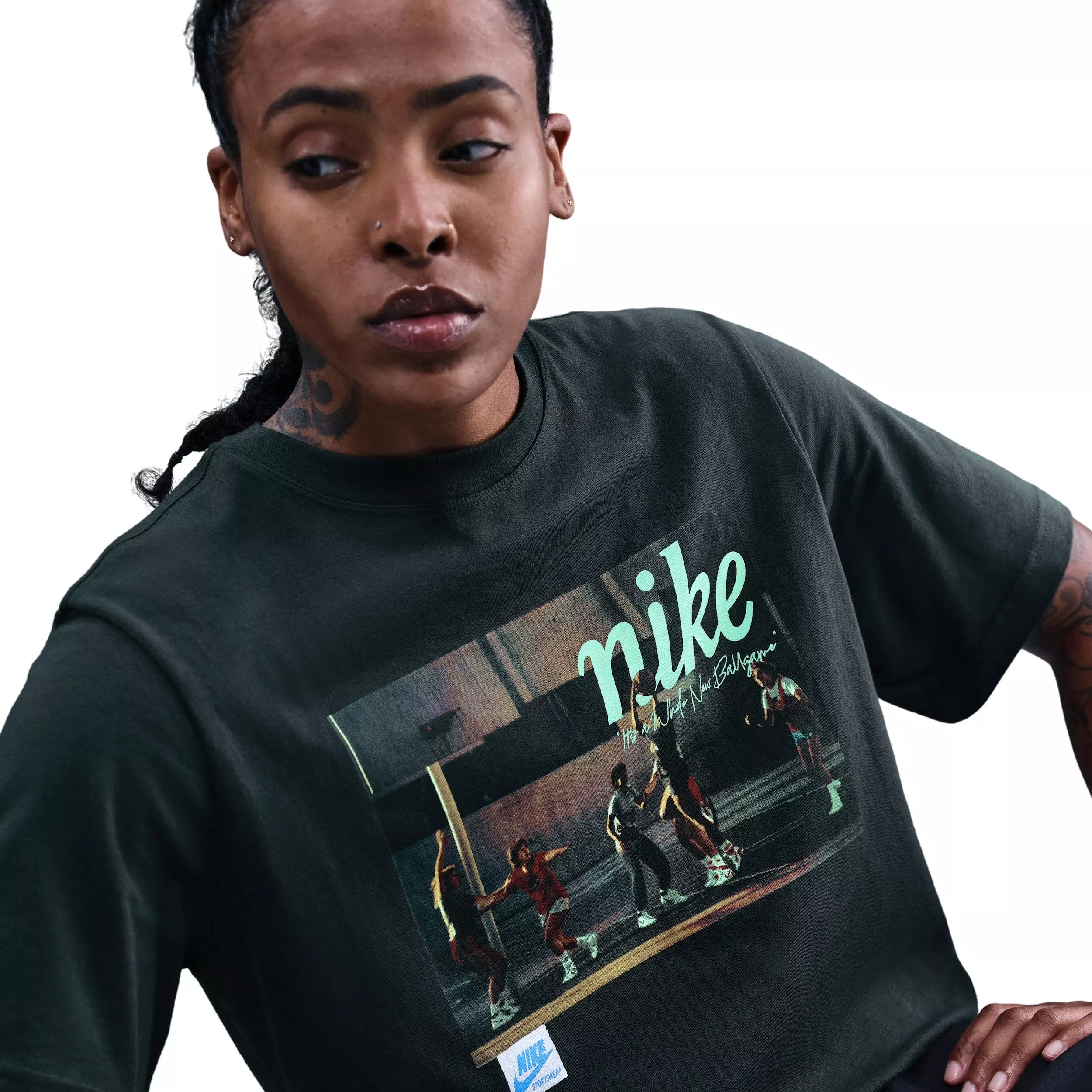 Nike Women's Basketball Photo Tee - Seaweed Green - SEAWEED GREEN