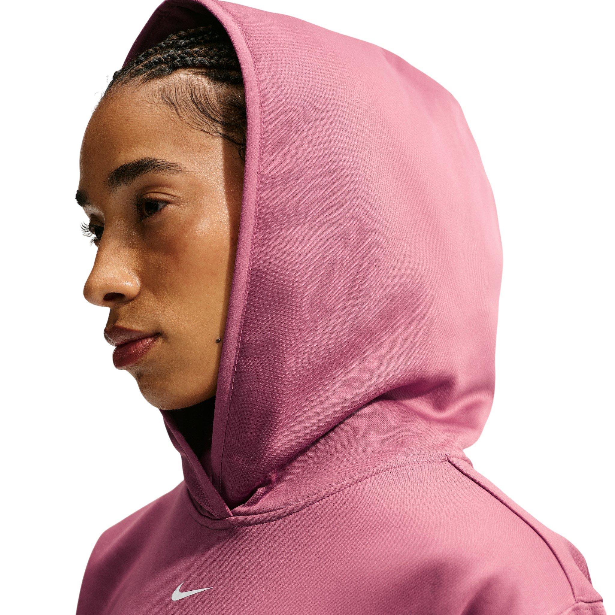 Nike Women's Studio Fleece Sport Therma-FIT Pullover Hoodie - Pink - PINK Thumbnail View 6