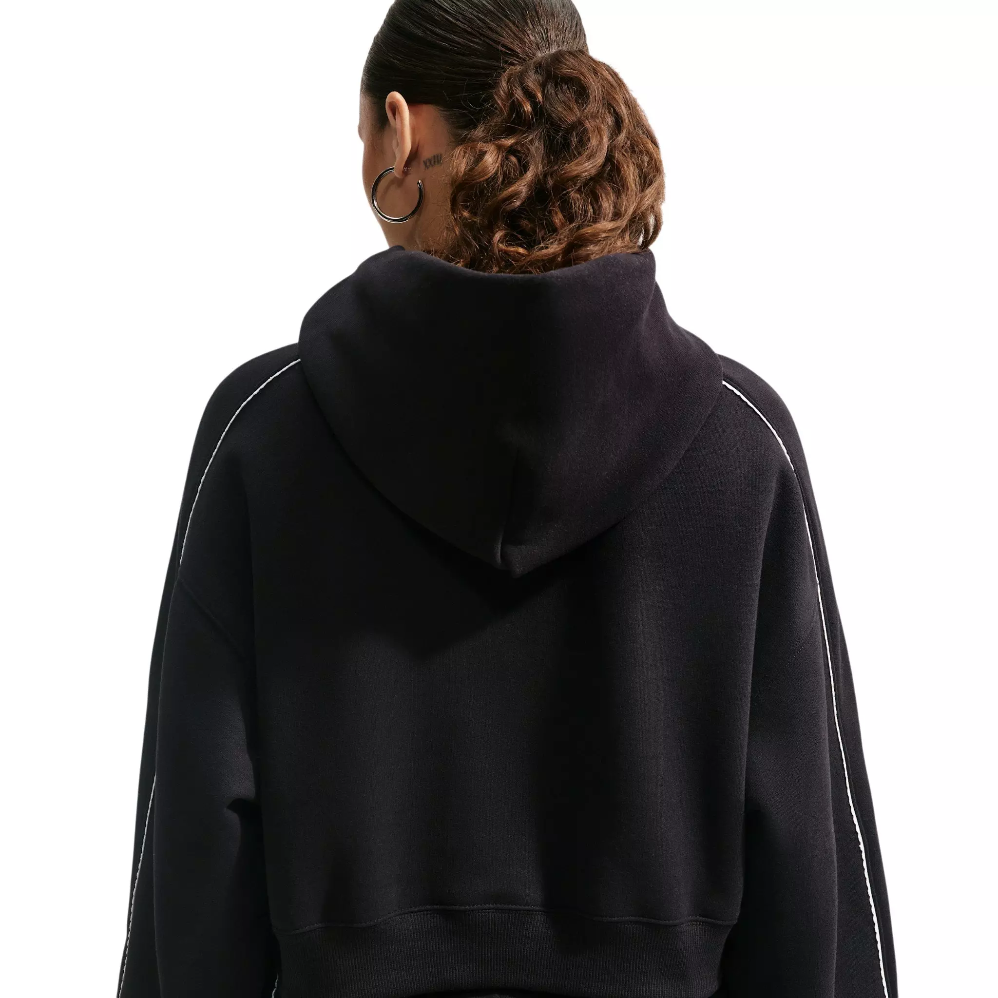Nike Women's Studio Fleece Medium Weight Cropped Scalloped Pullover Hoodie - Black - BLACK