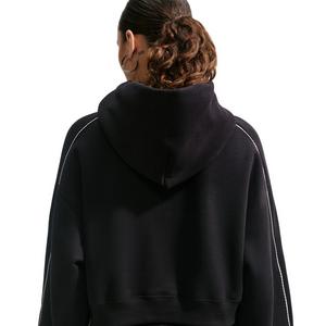 Nike Women's Studio Fleece Medium Weight Cropped Scalloped Pullover Hoodie - Black - BLACK