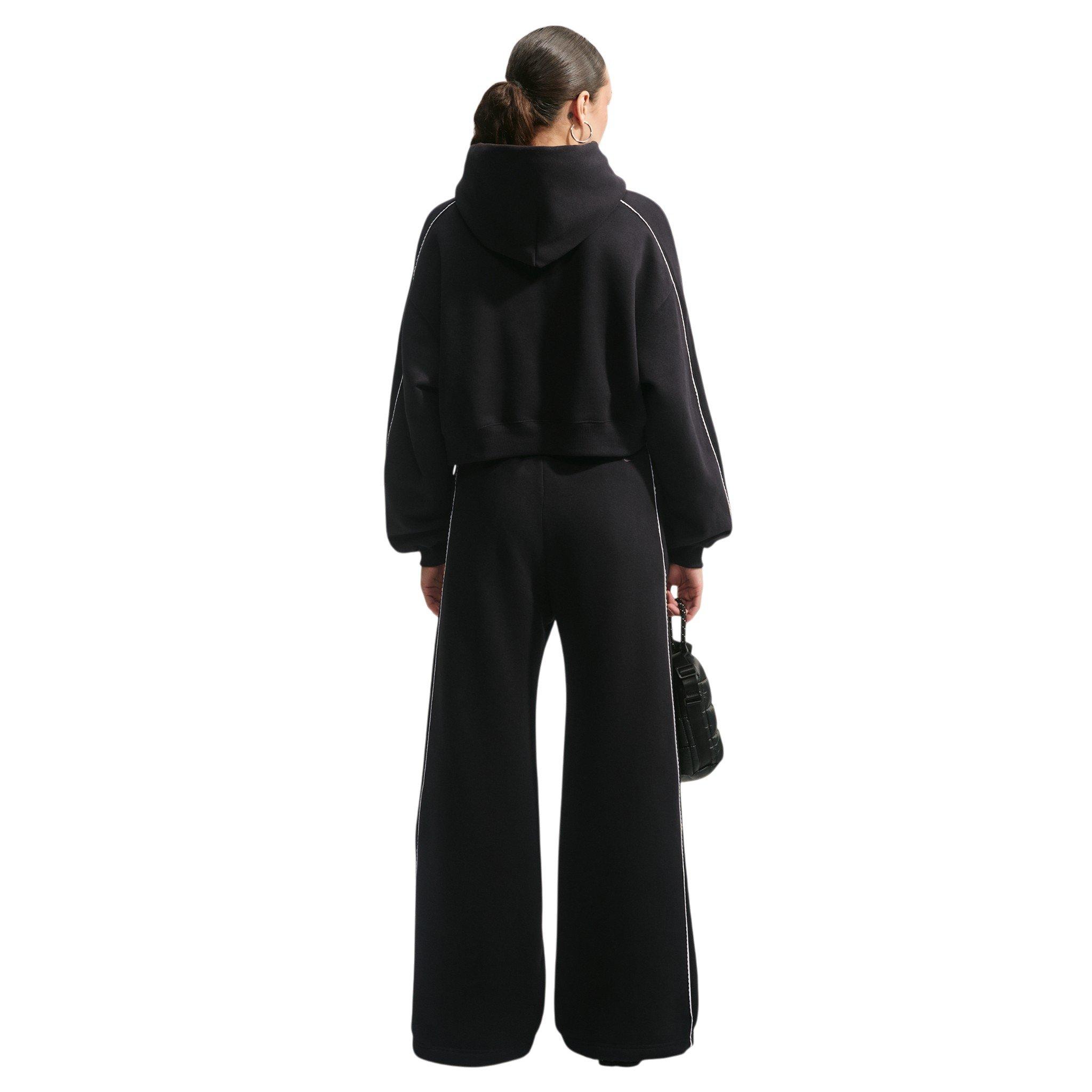 Nike Women's Studio Fleece Medium Weight Cropped Scalloped Pullover Hoodie - Black - BLACK