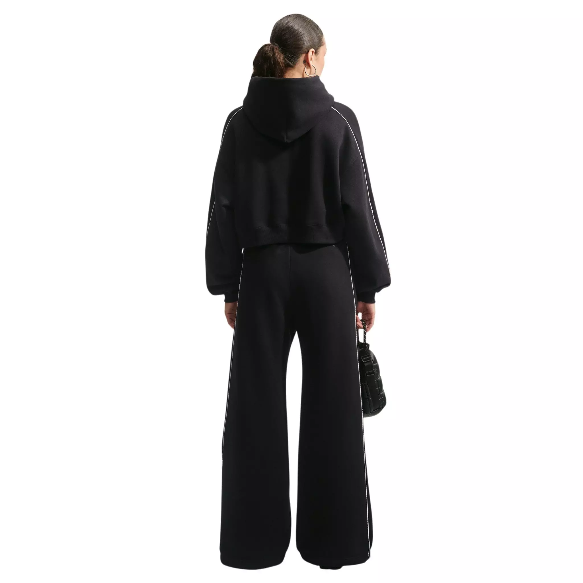 Nike Women's Studio Fleece Medium Weight Cropped Scalloped Pullover Hoodie - Black - BLACK