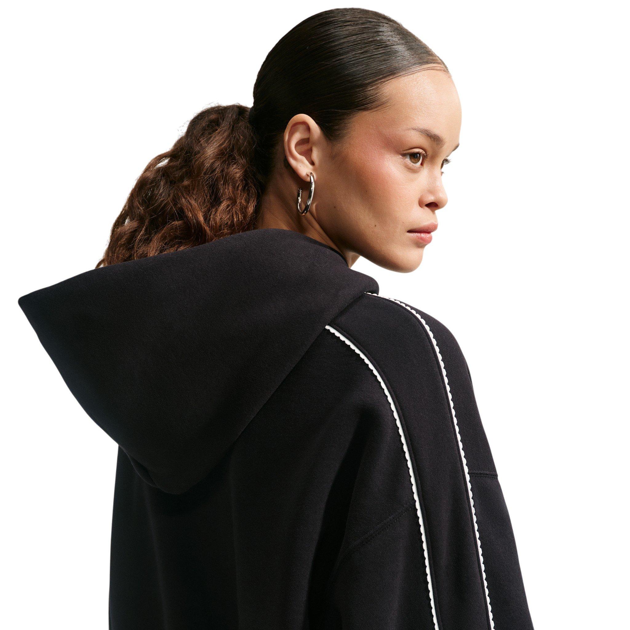 Nike Women's Studio Fleece Medium Weight Cropped Scalloped Pullover Hoodie - Black - BLACK