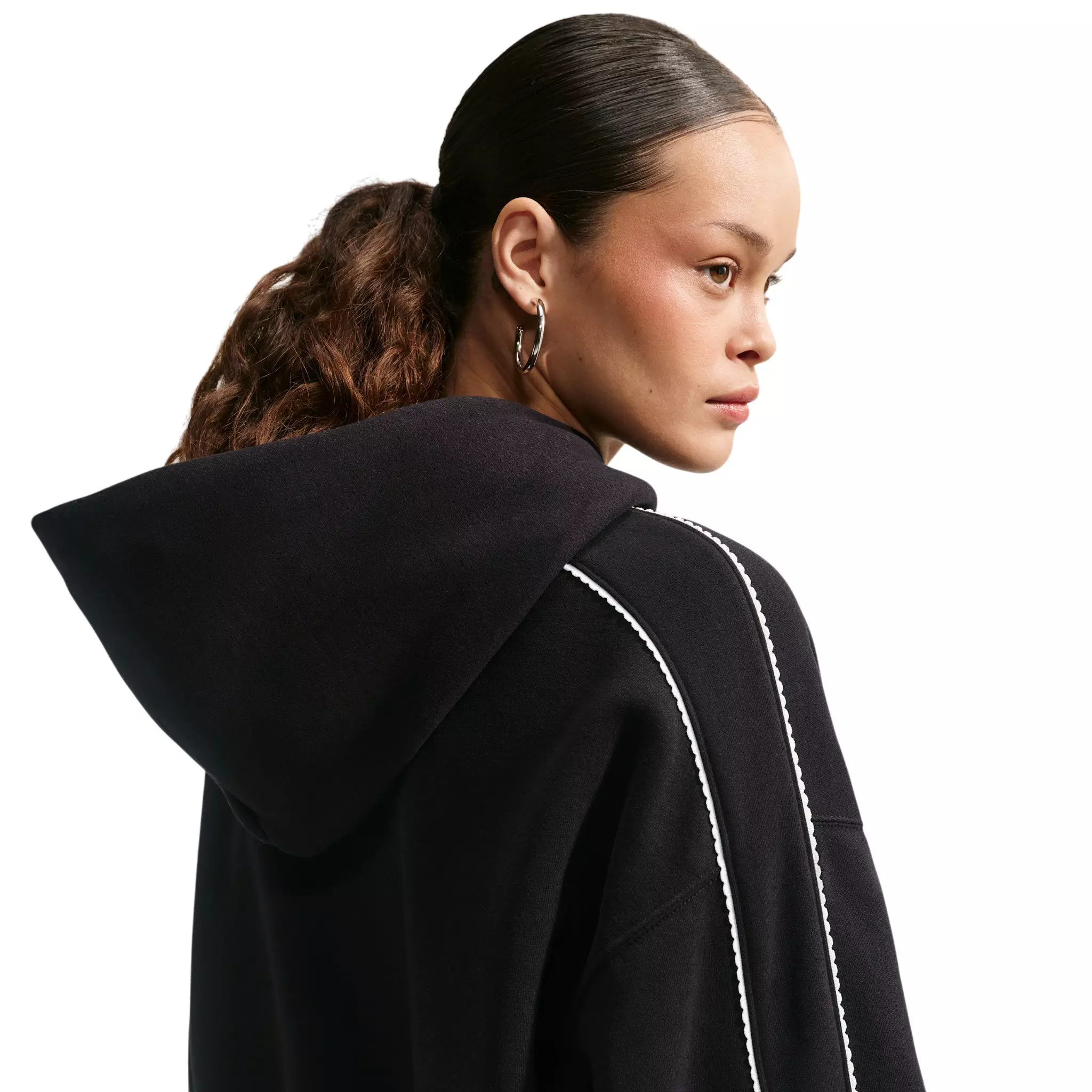 Nike Women's Studio Fleece Medium Weight Cropped Scalloped Pullover Hoodie - Black - BLACK