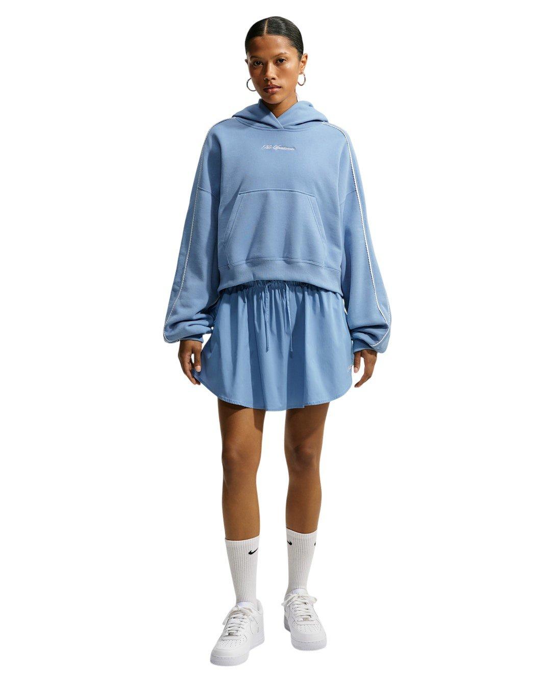 Nike Women's Studio Fleece Medium Weight Cropped Scalloped Pullover Hoodie - Blue - BLUE