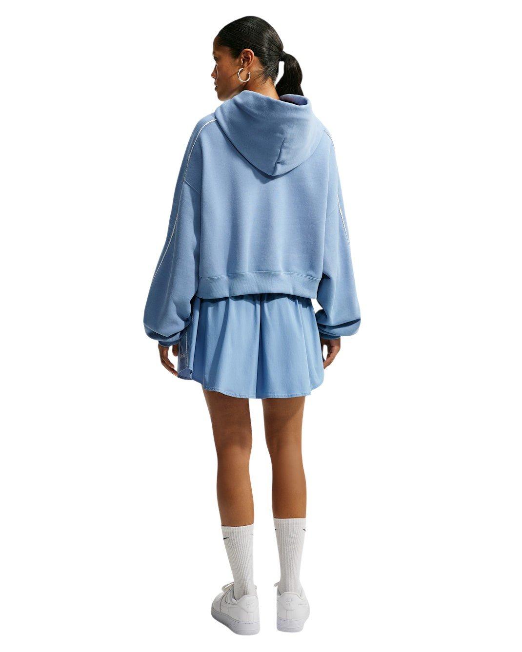 Nike Women's Studio Fleece Medium Weight Cropped Scalloped Pullover Hoodie - Blue - BLUE
