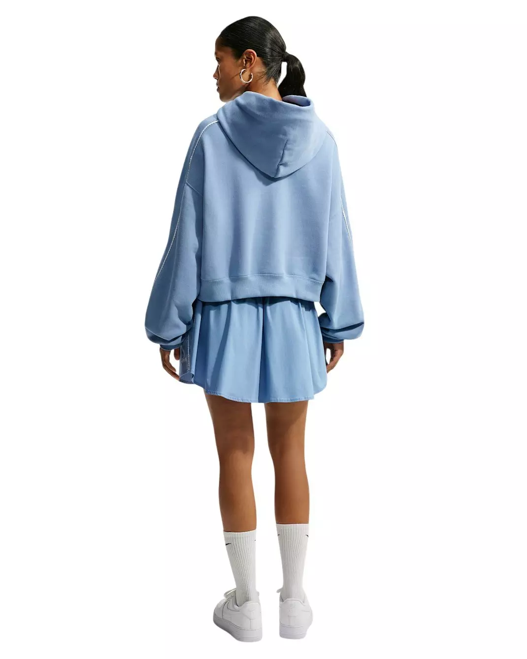 Nike Women's Studio Fleece Medium Weight Cropped Scalloped Pullover Hoodie - Blue - BLUE