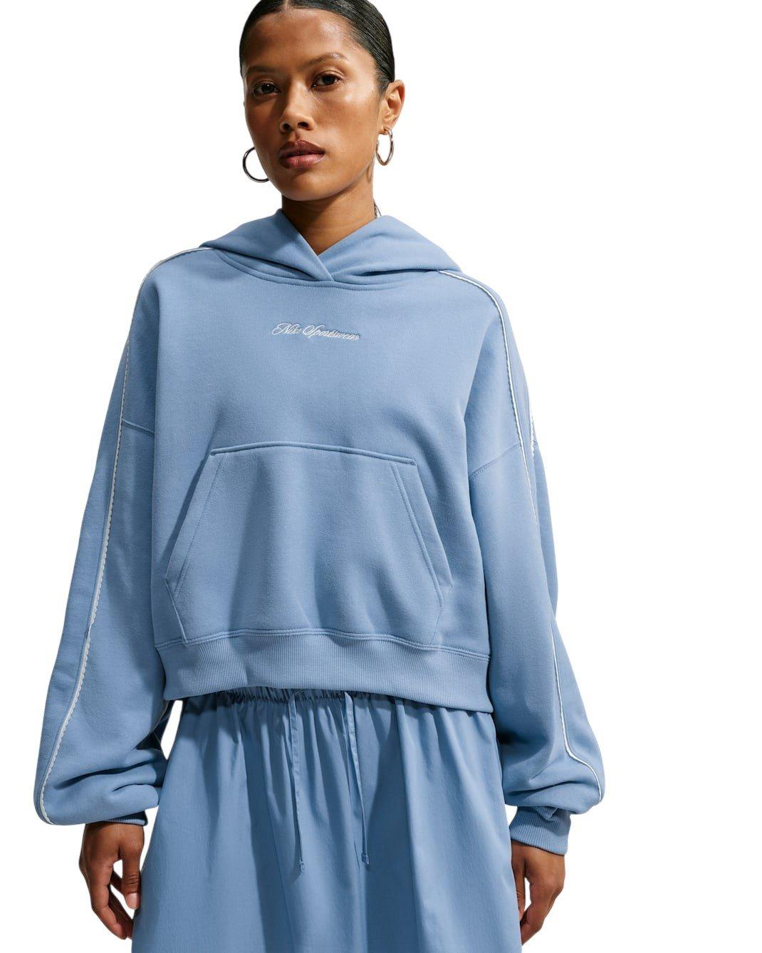 Nike Women's Studio Fleece Medium Weight Cropped Scalloped Pullover Hoodie - Blue - BLUE