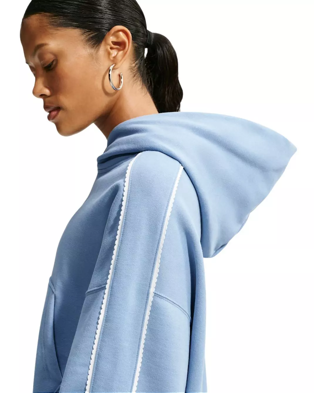 Nike Women's Studio Fleece Medium Weight Cropped Scalloped Pullover Hoodie - Blue - BLUE