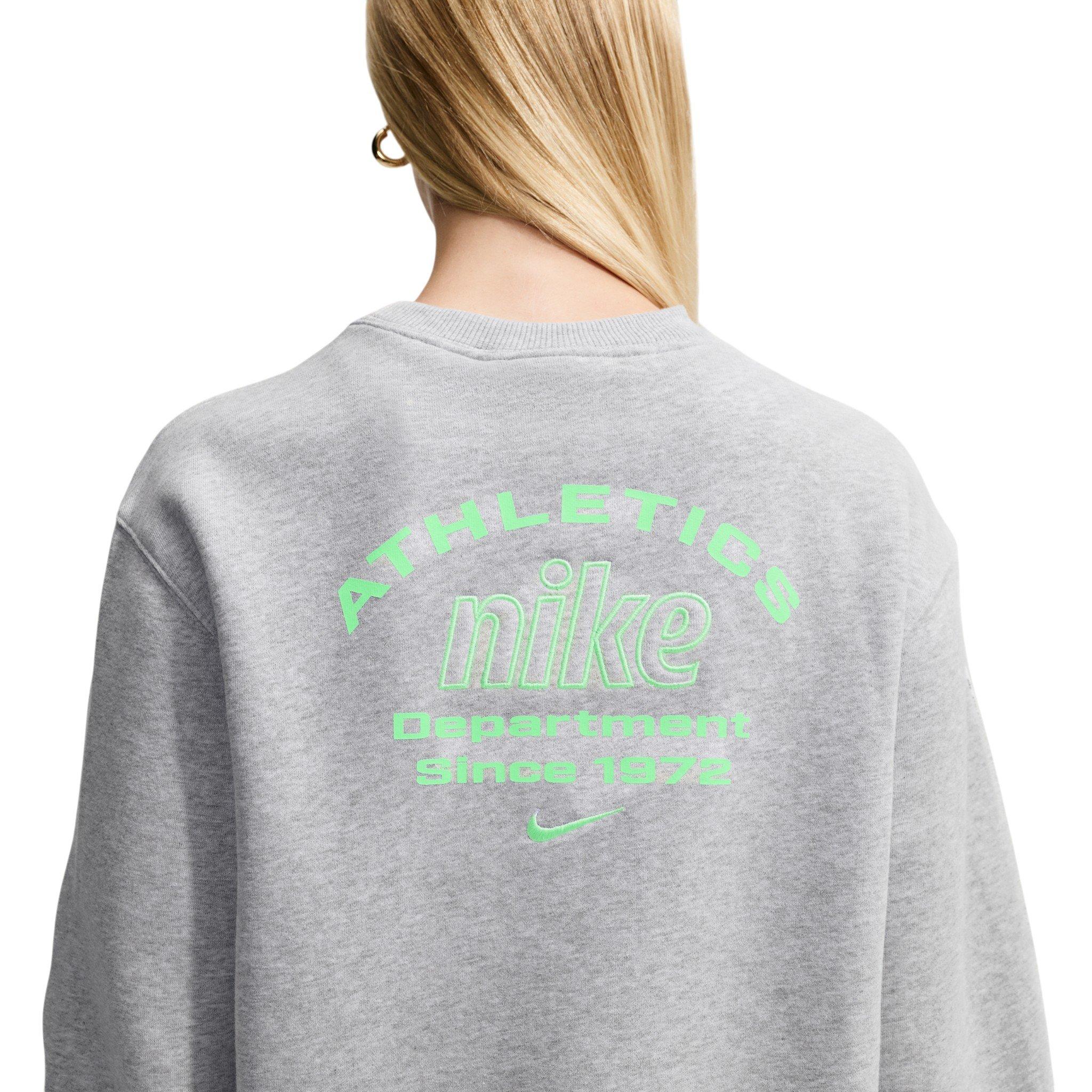 Nike Women's Studio Fleece Med Weight "Graphic Pack" "Athletic Dept" Crew - Grey/Green - GREY/GREEN