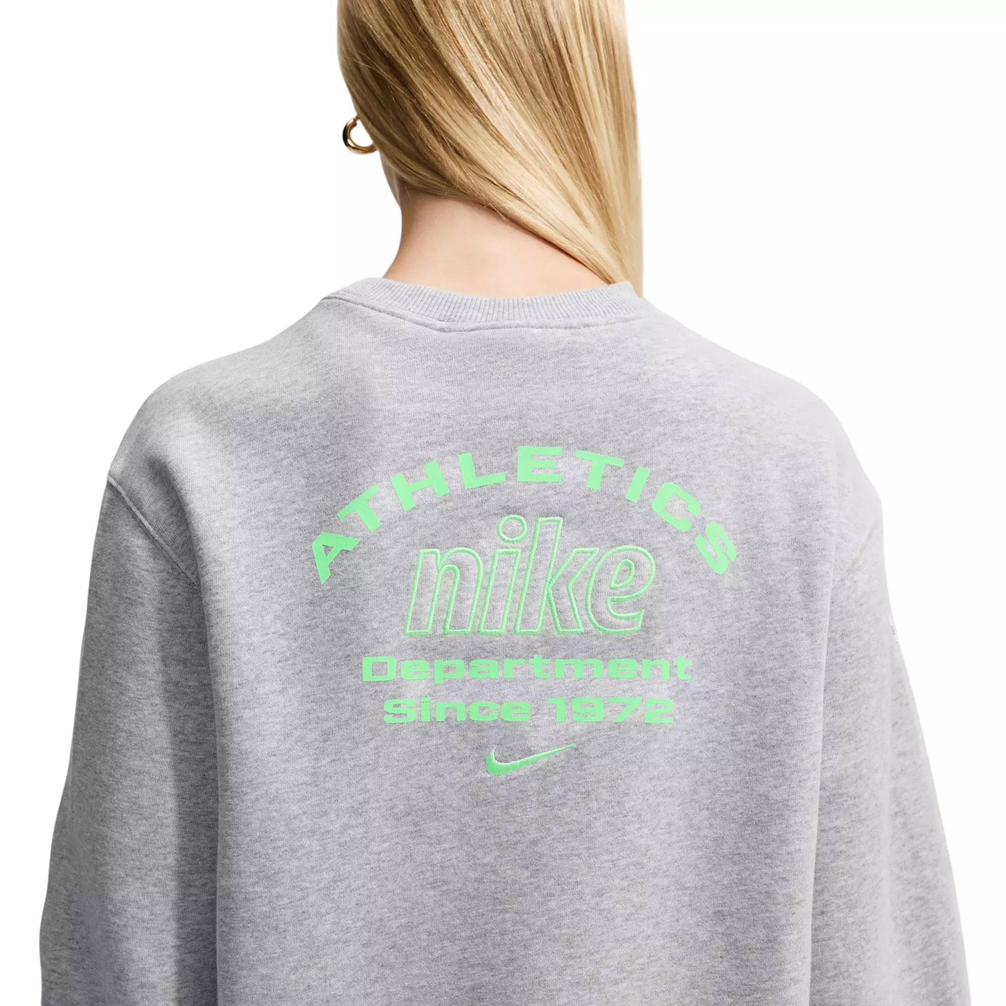 Nike Women's Studio Fleece Med Weight "Graphic Pack" "Athletic Dept" Crew - Grey/Green - GREY/GREEN