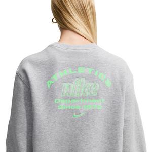 Nike Women's Studio Fleece Med Weight "Graphic Pack" "Athletic Dept" Crew - Grey/Green - GREY/GREEN
