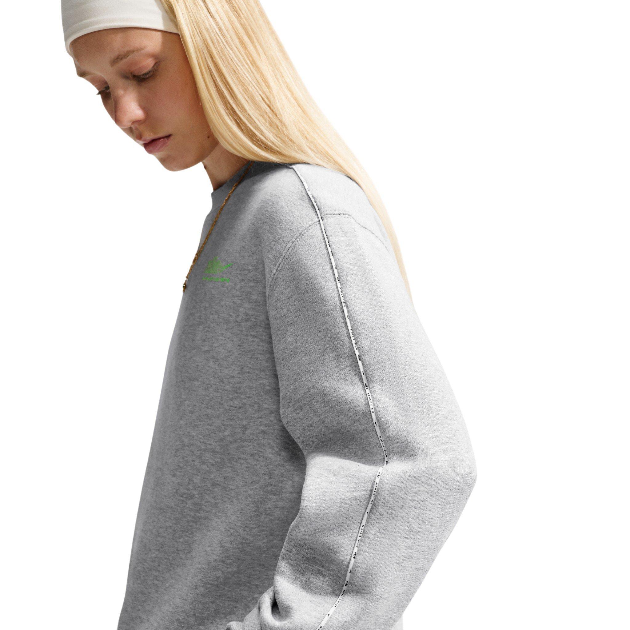 Nike Women's Studio Fleece Med Weight "Graphic Pack" "Athletic Dept" Crew - Grey/Green - GREY/GREEN