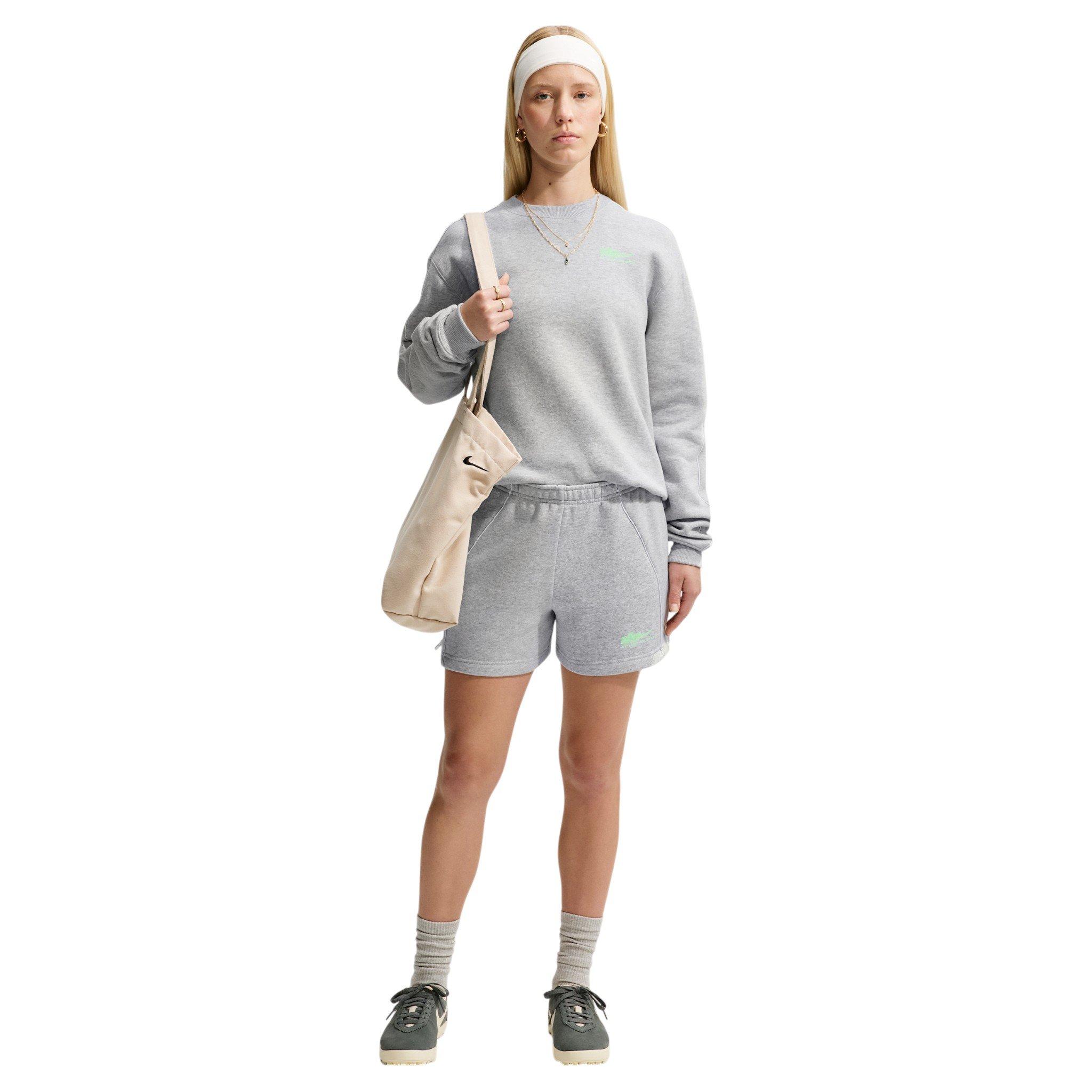 Nike Women's Studio Fleece Med Weight "Graphic Pack" "Athletic Dept" Crew - Grey/Green - GREY/GREEN