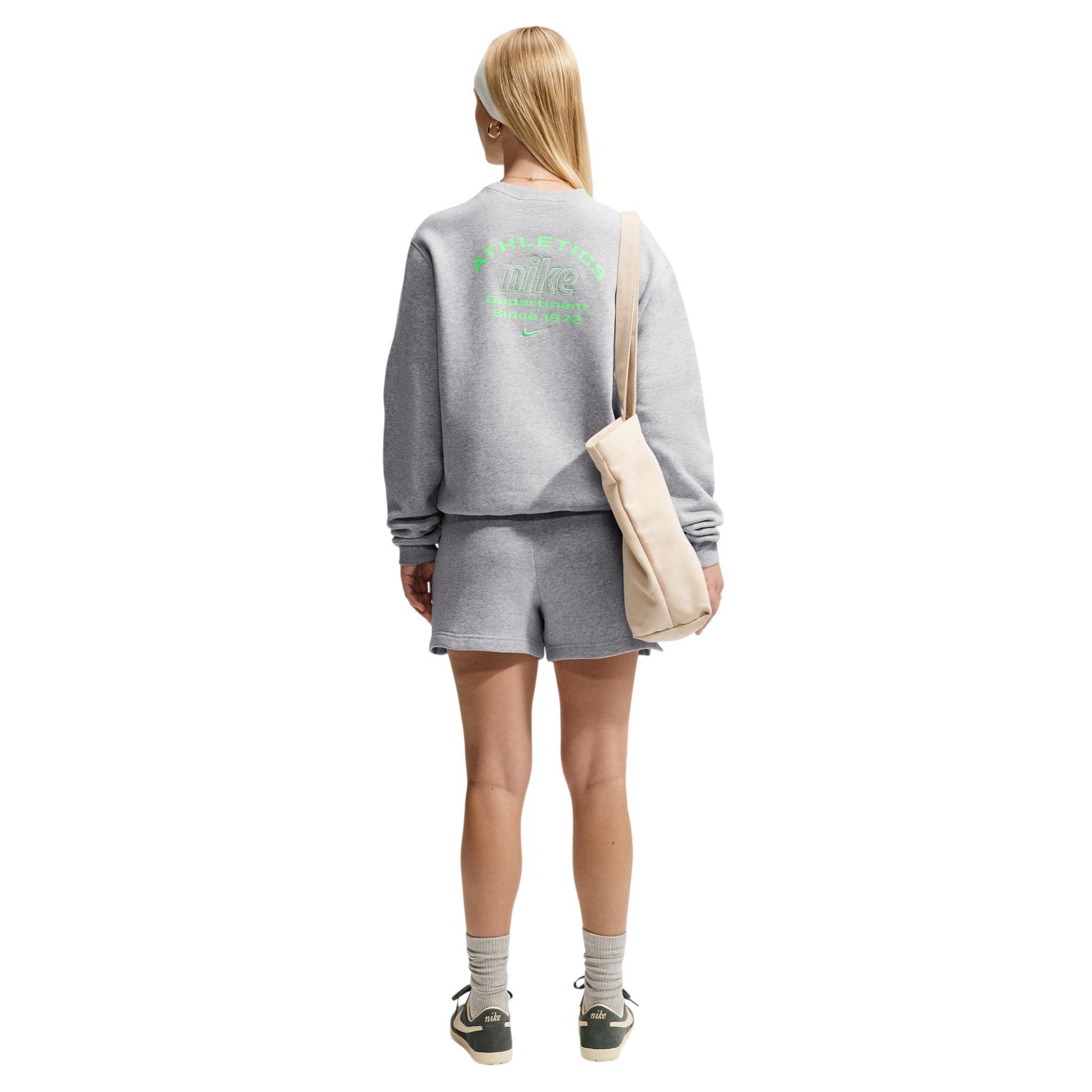 Nike Women's Studio Fleece Med Weight "Graphic Pack" "Athletic Dept" Crew - Grey/Green - GREY/GREEN