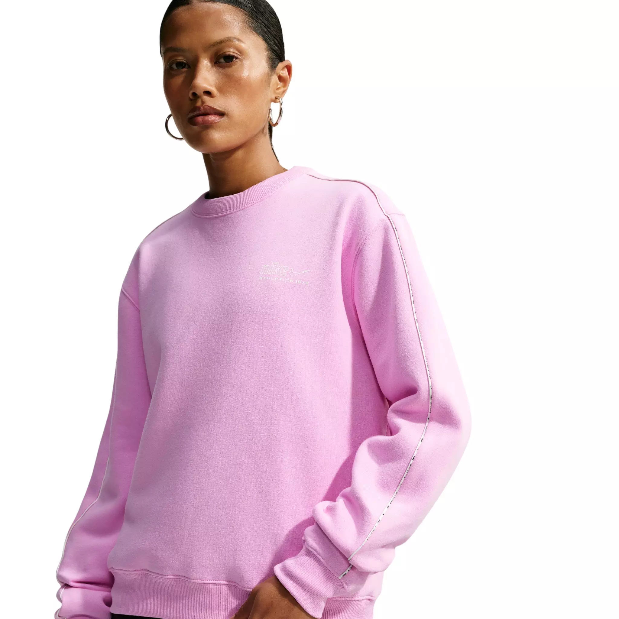 Nike Women's Studio Fleece Med Weight "Graphic Pack" "Athletic Dept" Crew - Pink - PINK