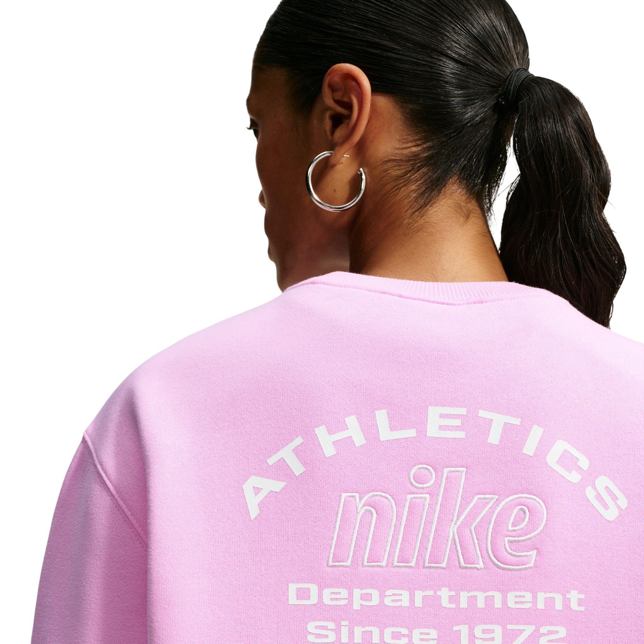 Nike Women's Studio Fleece Med Weight "Graphic Pack" "Athletic Dept" Crew - Pink - PINK