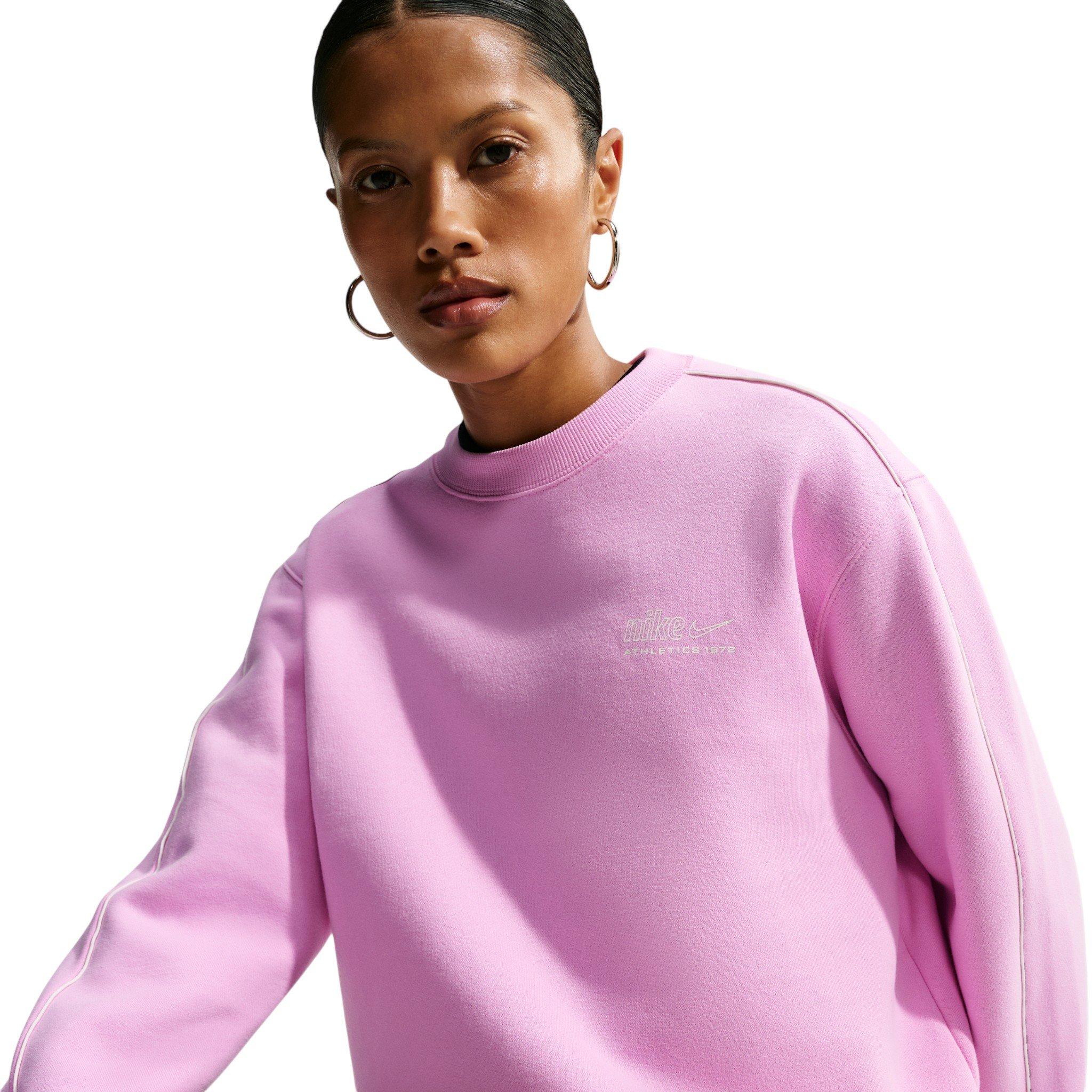 Nike Women's Studio Fleece Med Weight "Graphic Pack" "Athletic Dept" Crew - Pink - PINK