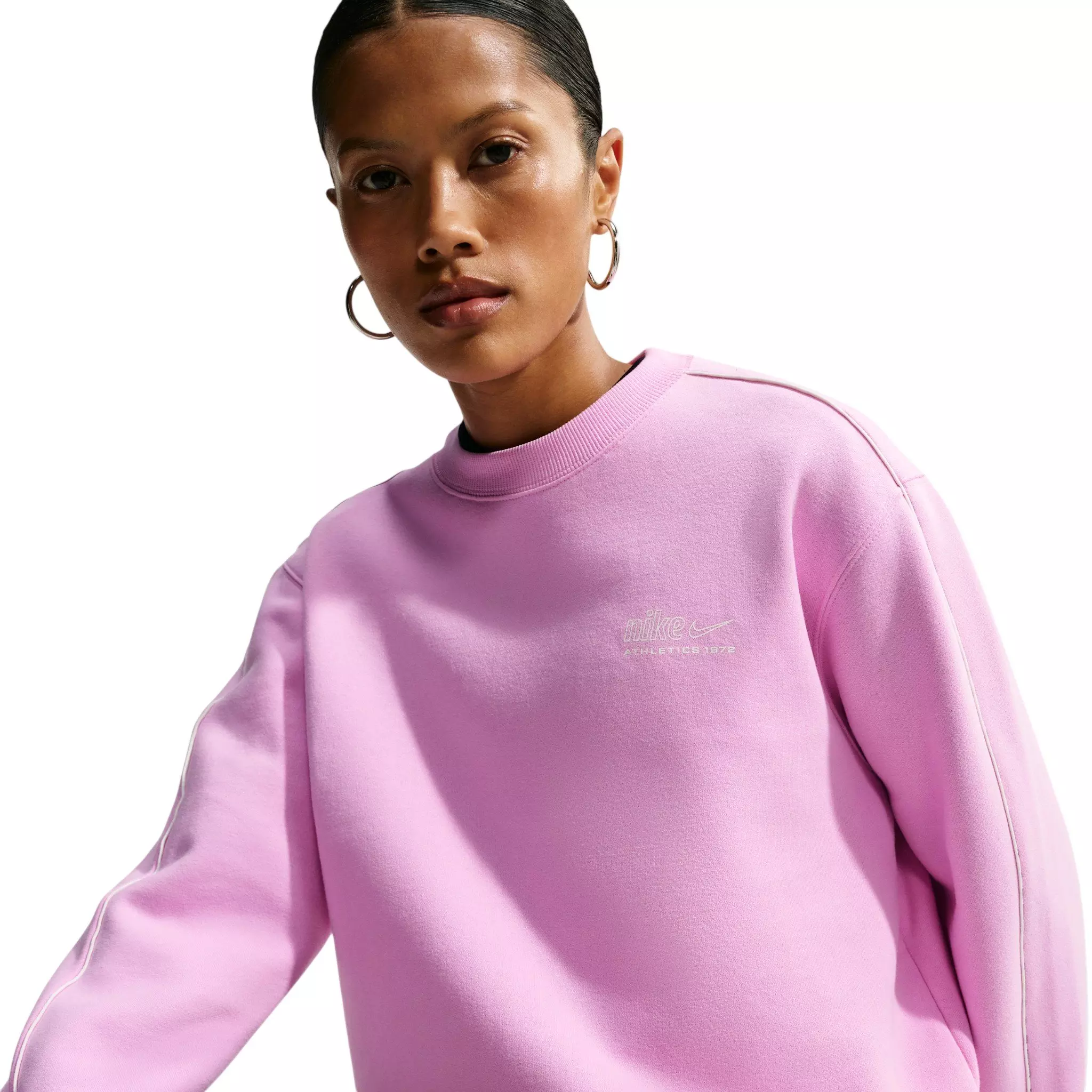 Nike Women's Studio Fleece Med Weight "Graphic Pack" "Athletic Dept" Crew - Pink - PINK