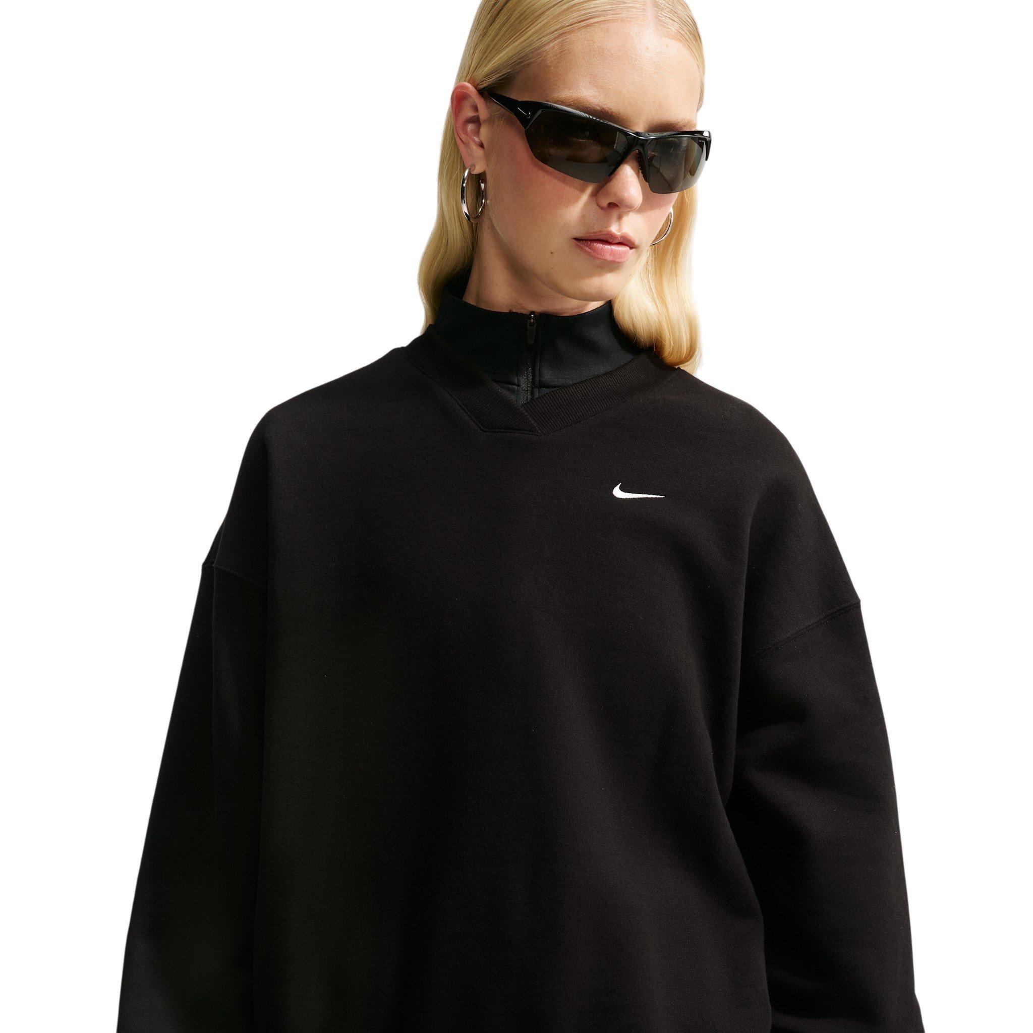 Nike Women's Studio Fleece Med-Weight Oversized V-Neck Top - Black - BLACK