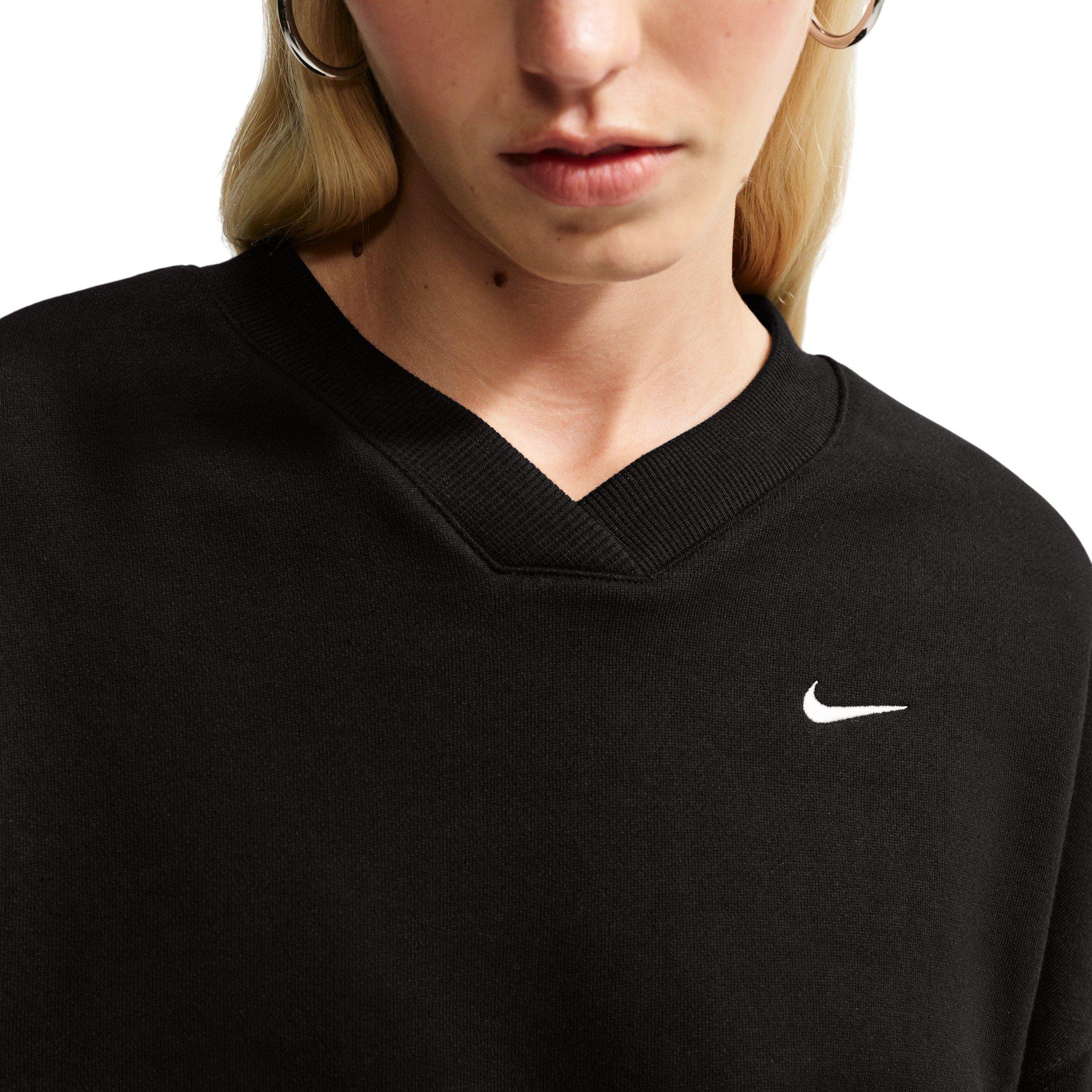 Nike Women's Studio Fleece Med-Weight Oversized V-Neck Top - Black - BLACK