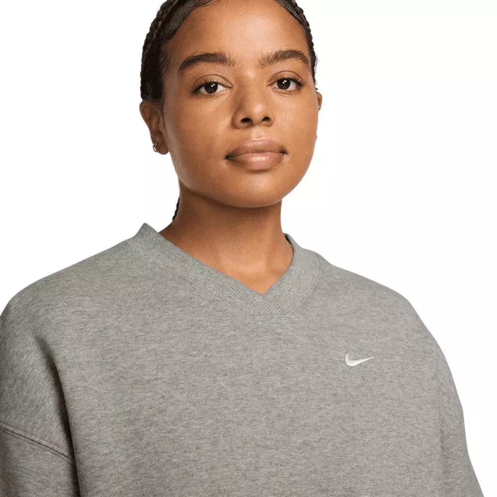 Nike Women's Studio Fleece Med-Weight Oversized V-Neck Top - Grey - GREY
