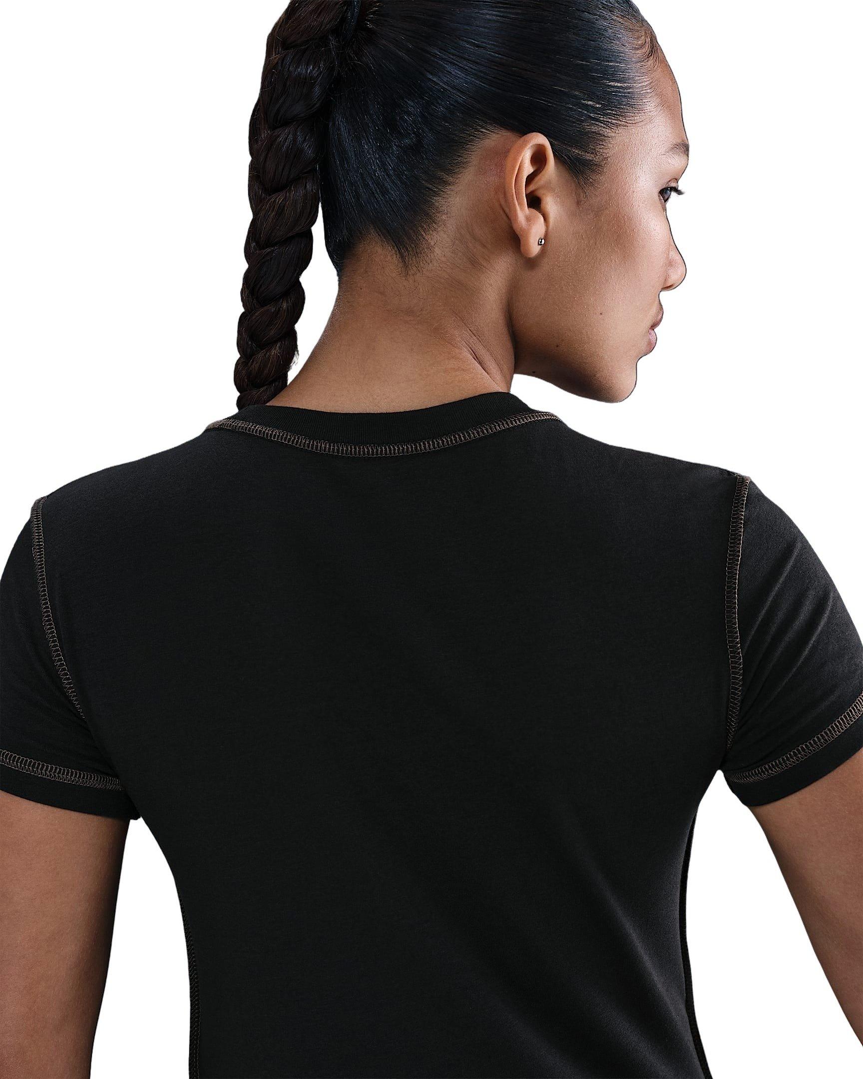 Nike Women's Sportswear Chill Knit Slim Cropped Top -Black - BLACK Thumbnail View 2