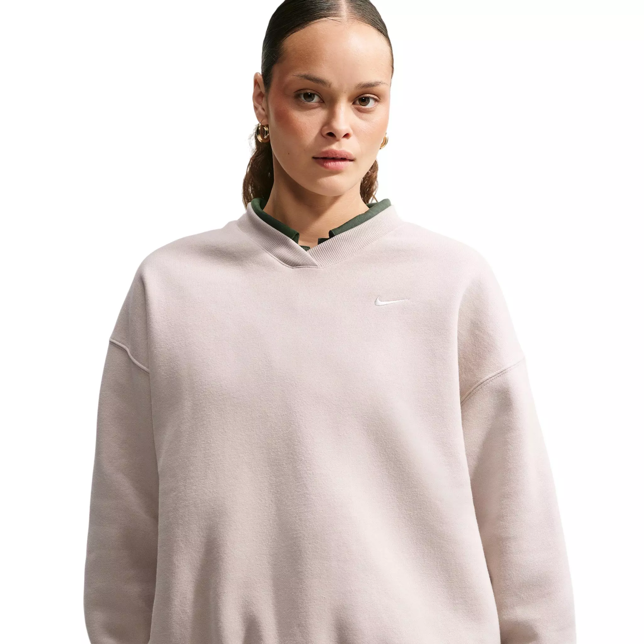 Nike Women's Studio Fleece Med-Weight Oversized V-Neck Top - Cream - CREAM