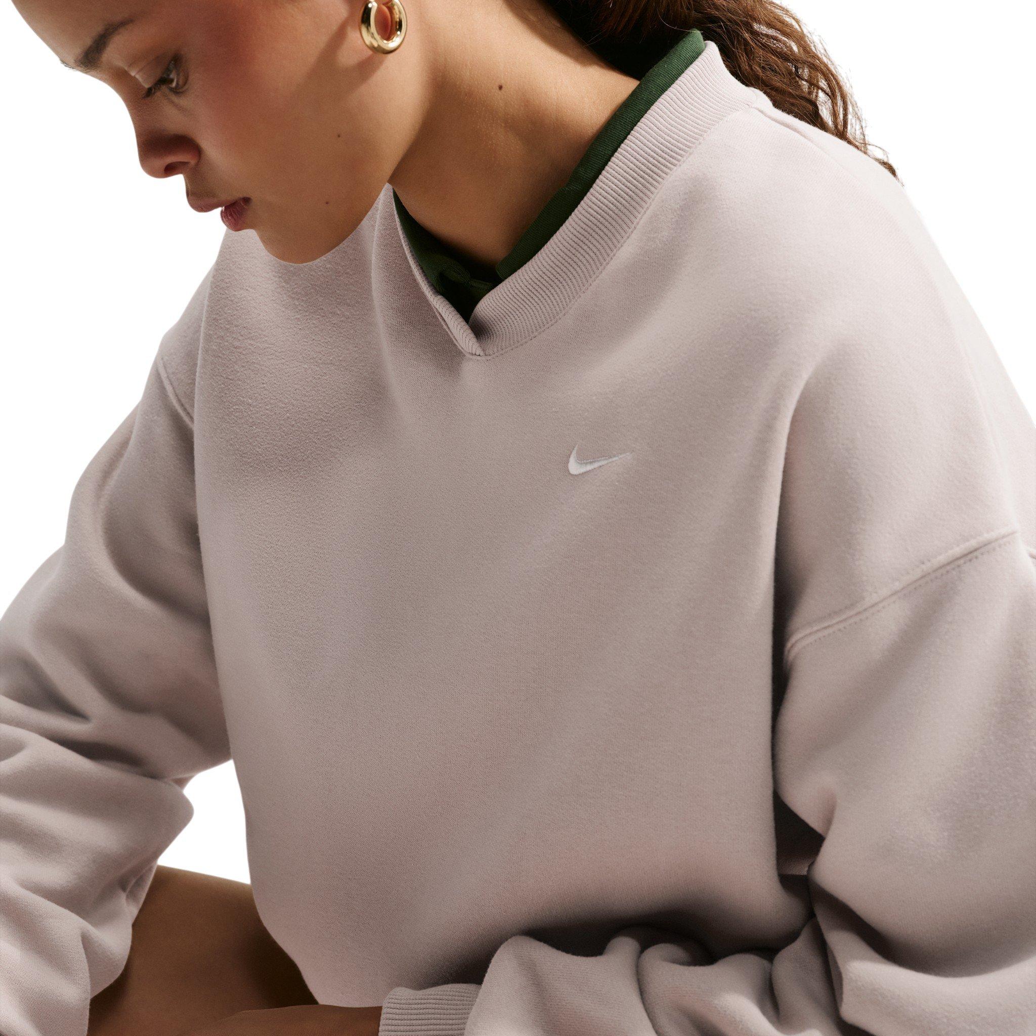 Nike Women's Studio Fleece Med-Weight Oversized V-Neck Top - Cream - CREAM