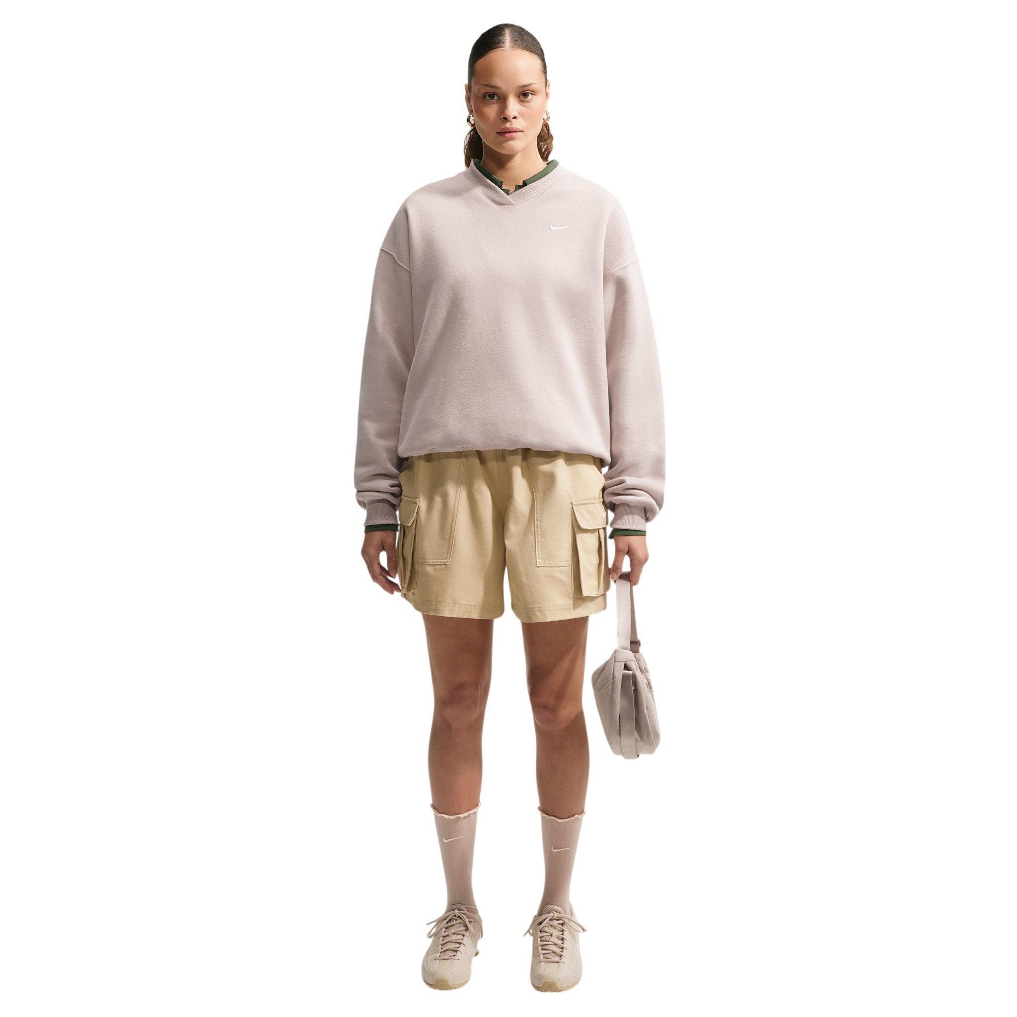 Nike Women's Studio Fleece Med-Weight Oversized V-Neck Top - Cream - CREAM
