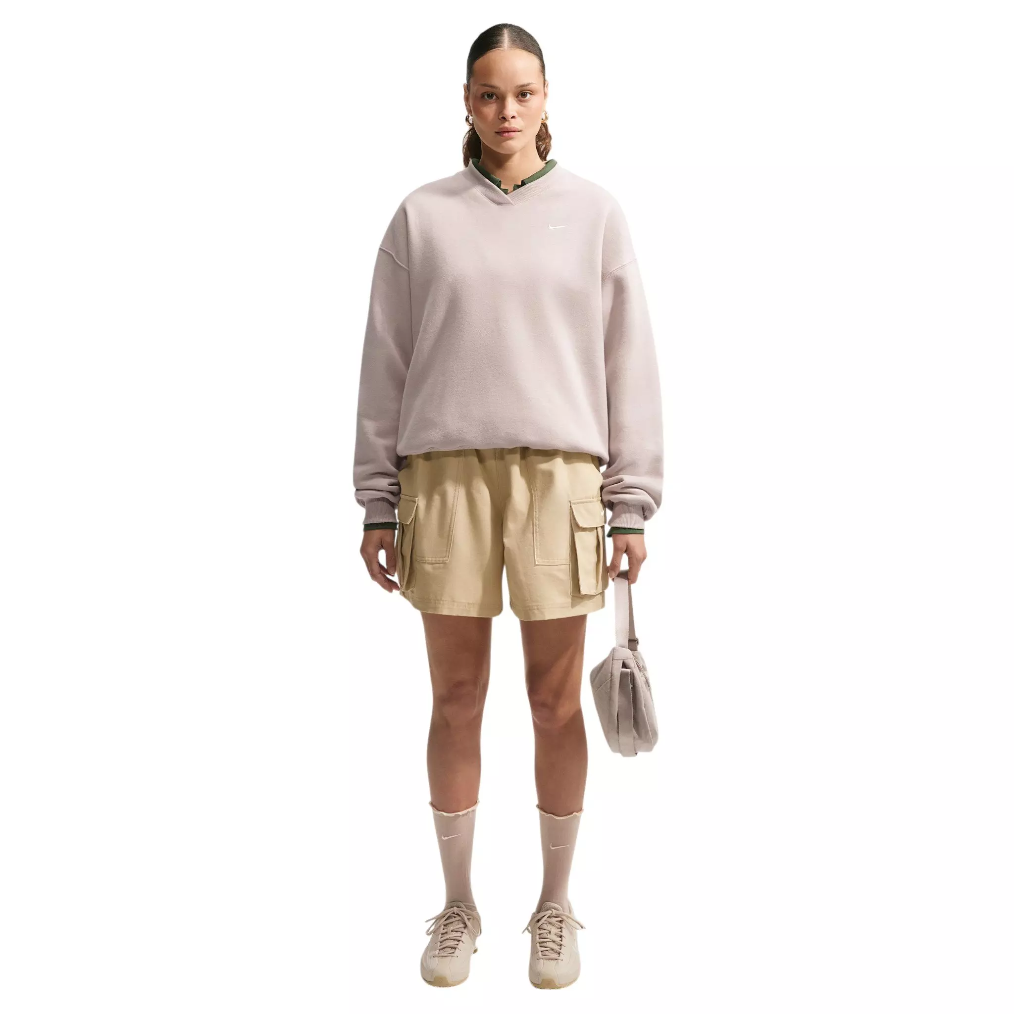Nike Women's Studio Fleece Med-Weight Oversized V-Neck Top - Cream - CREAM