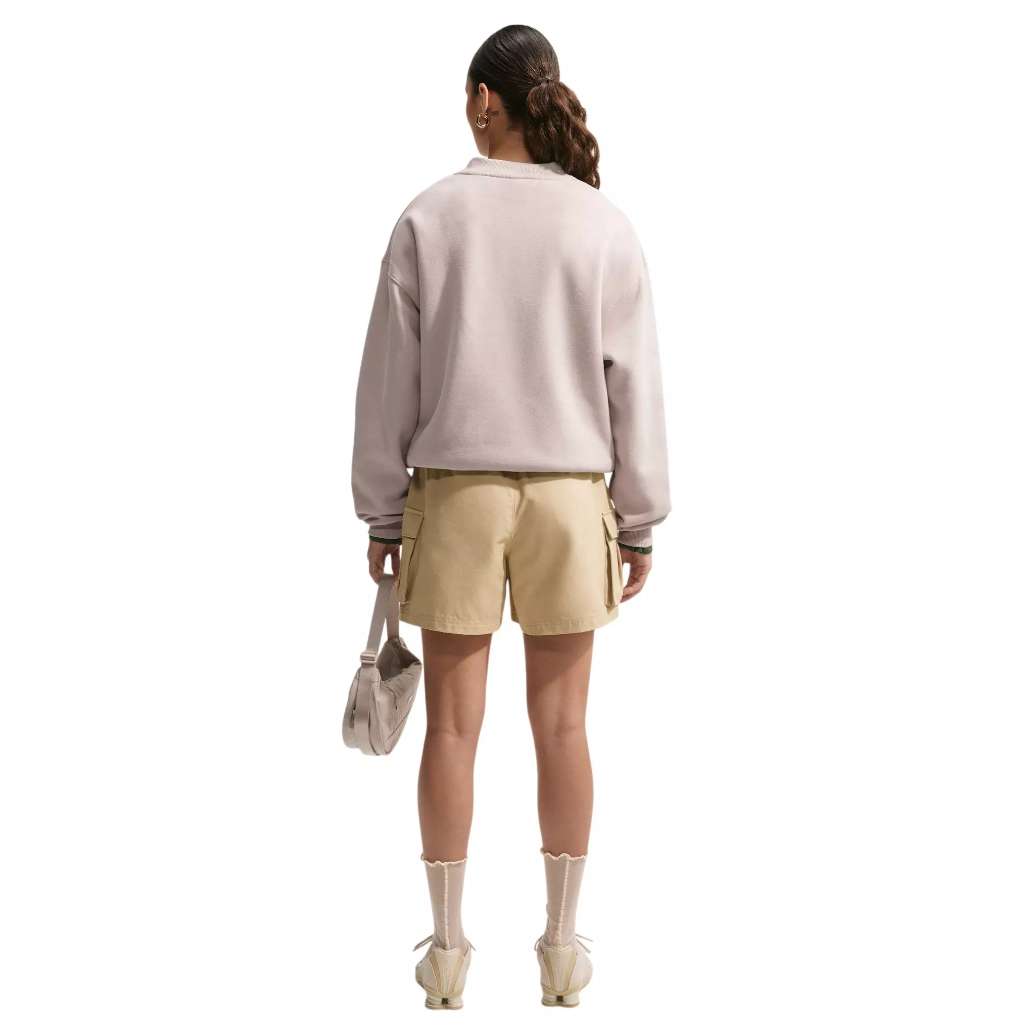 Nike Women's Studio Fleece Med-Weight Oversized V-Neck Top - Cream - CREAM