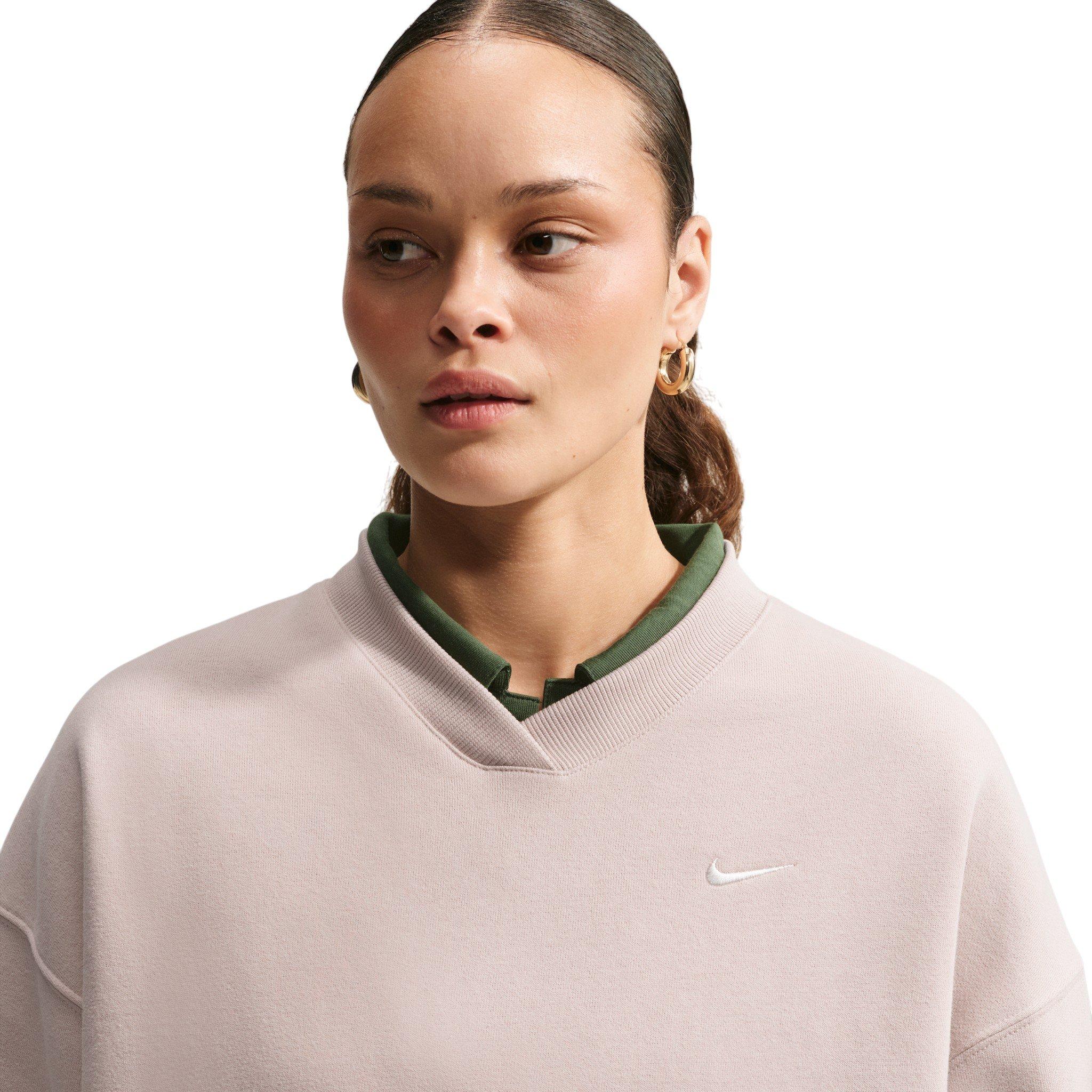 Nike Women's Studio Fleece Med-Weight Oversized V-Neck Top - Cream - CREAM