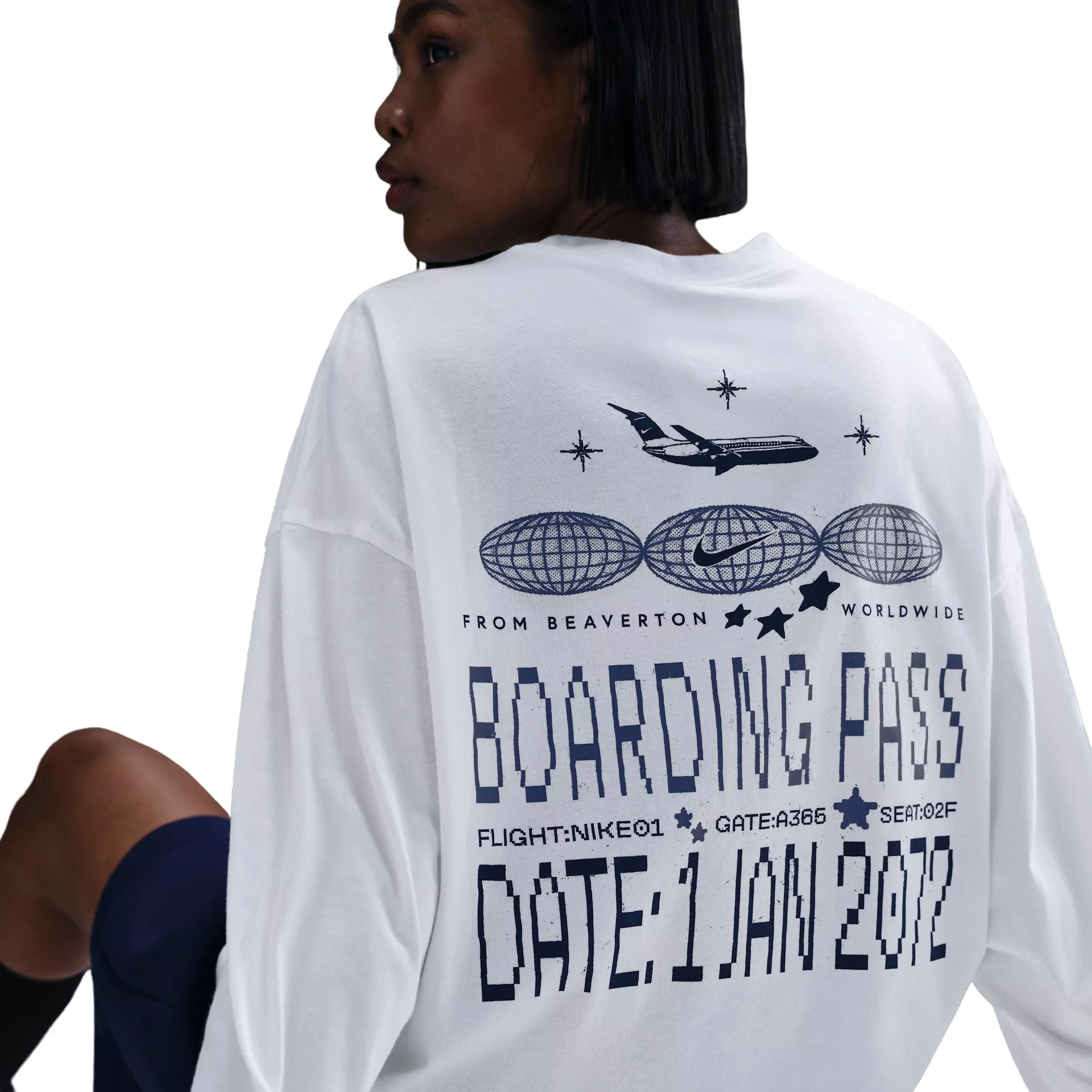 Nike Women's Sportswear Oversized Long-Sleeve Travel T-Shirt - White - WHITE