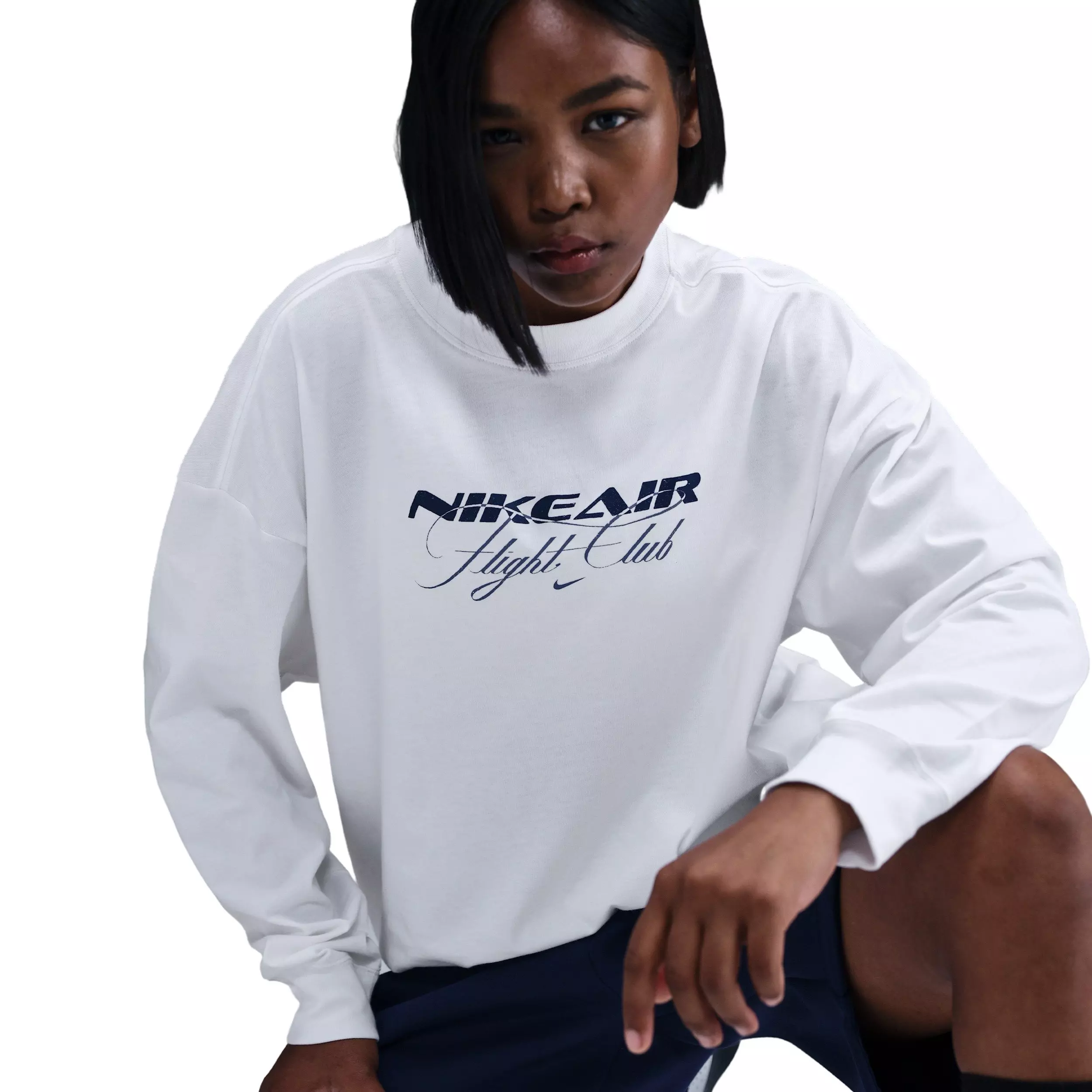 Nike Women's Sportswear Oversized Long-Sleeve Travel T-Shirt -White - WHITE