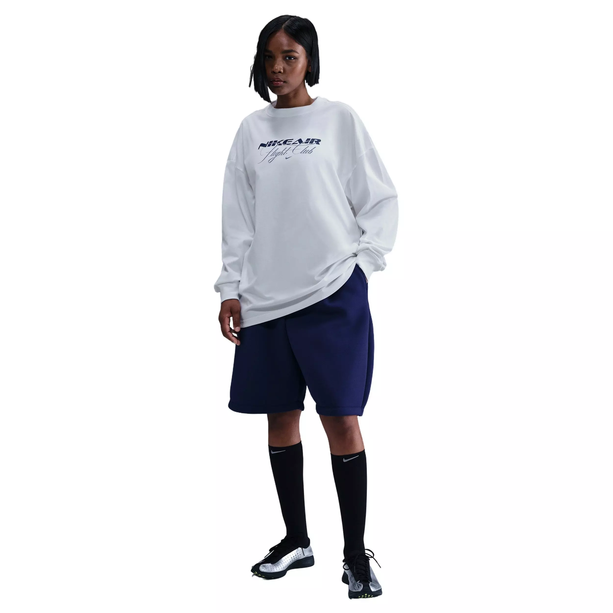 Nike Women's Sportswear Oversized Long-Sleeve Travel T-Shirt -White - WHITE