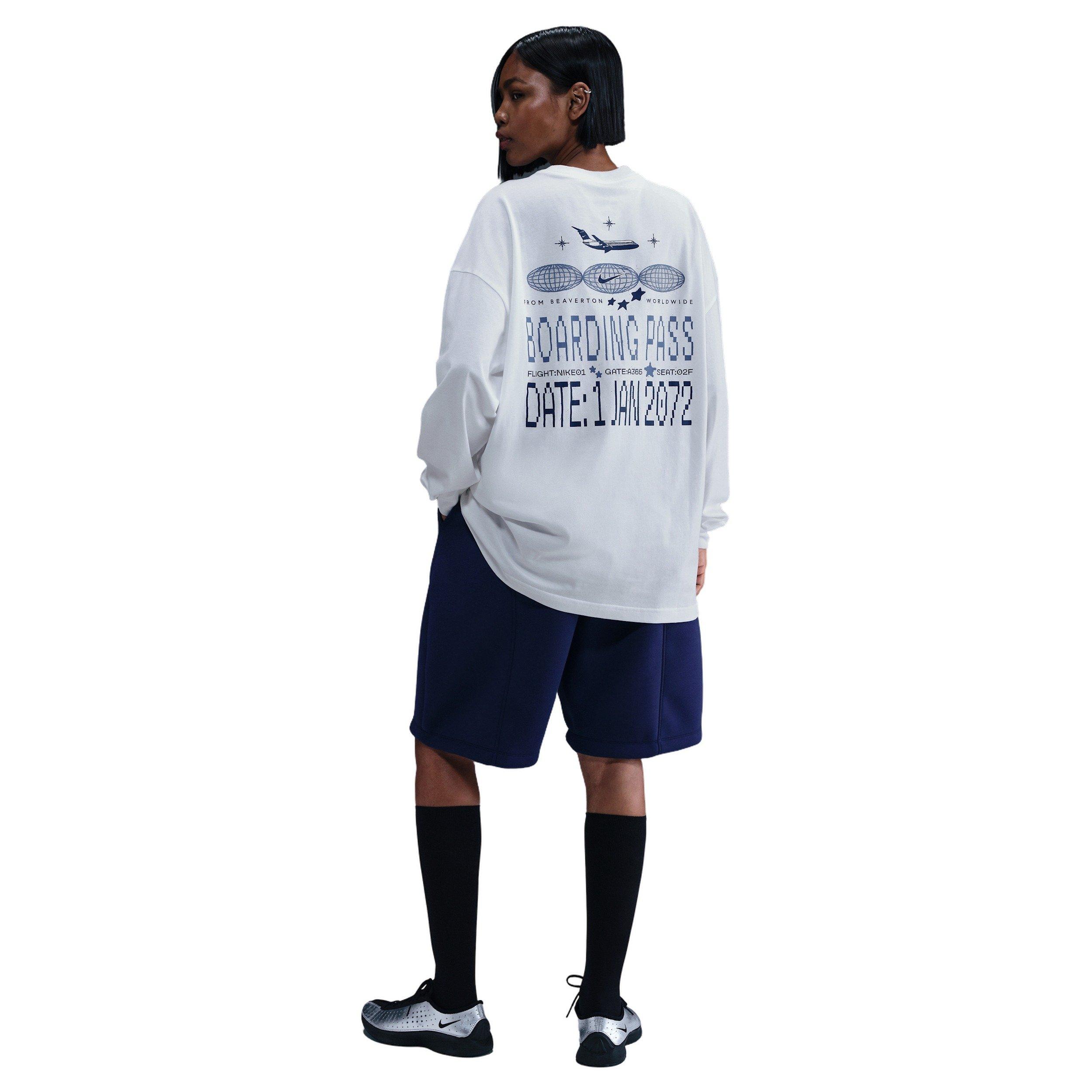 Nike Women's Sportswear Oversized Long-Sleeve Travel T-Shirt - White - WHITE Thumbnail View 5