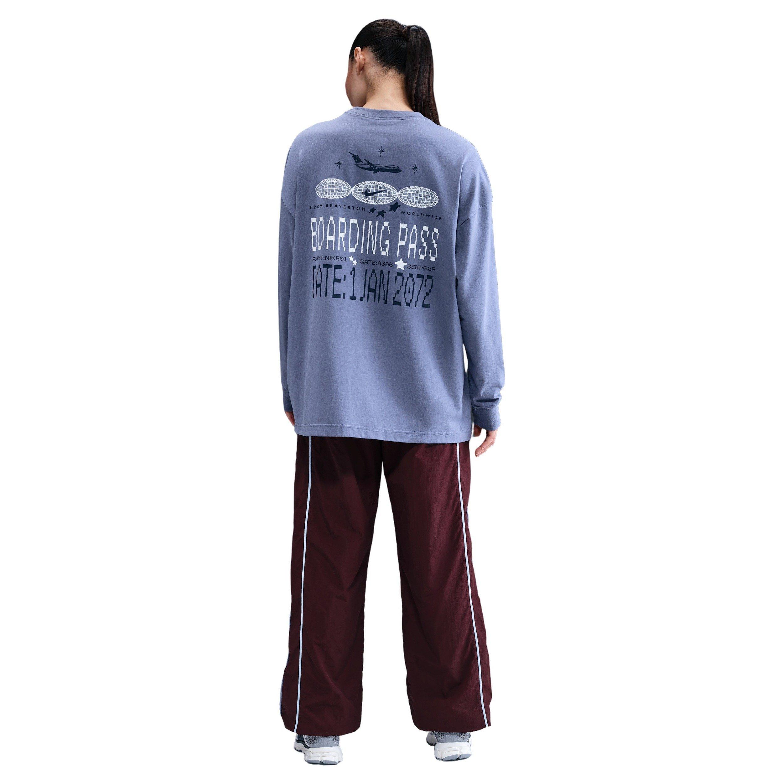 Nike Women's Sportswear Oversized Long-Sleeve Travel T-Shirt - Indigo - INDIGO Thumbnail View 2