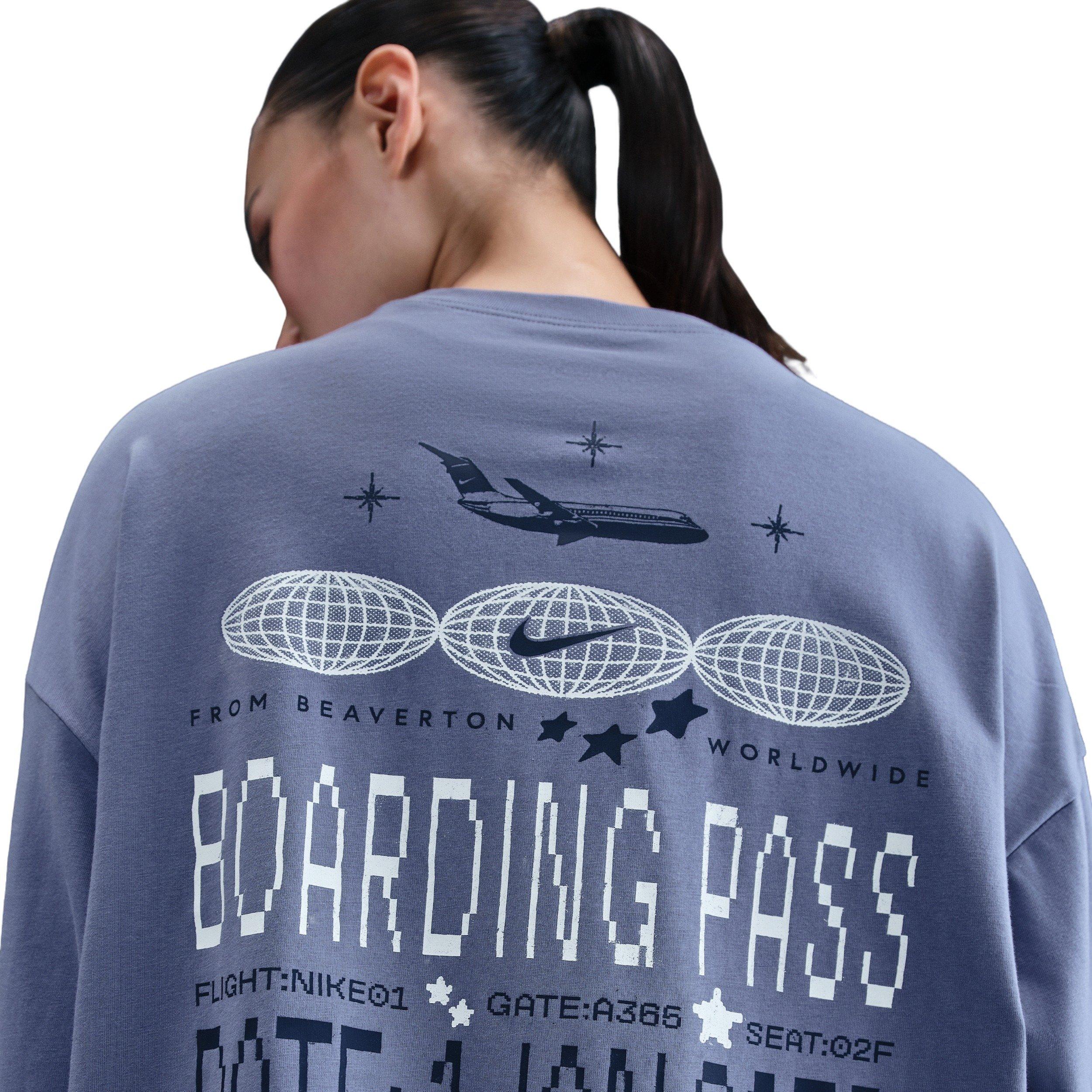 Nike Women's Sportswear Oversized Long-Sleeve Travel T-Shirt -Indigo - INDIGO Thumbnail View 4