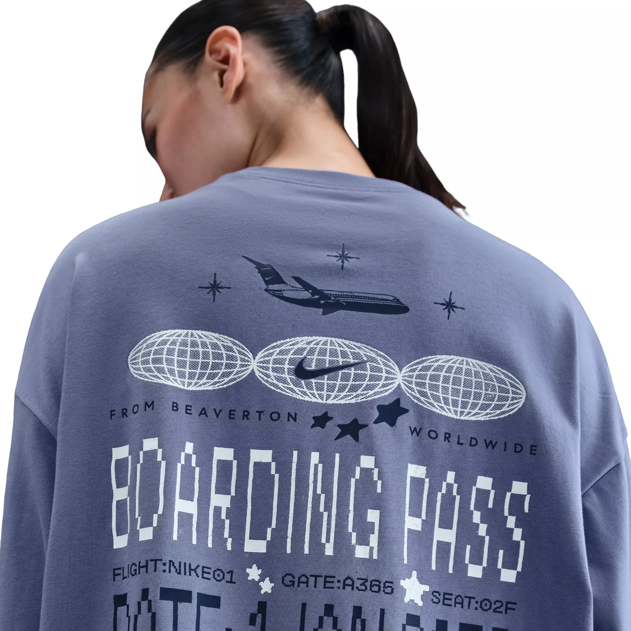 Nike Women's Sportswear Oversized Long-Sleeve Travel T-Shirt -Indigo - INDIGO